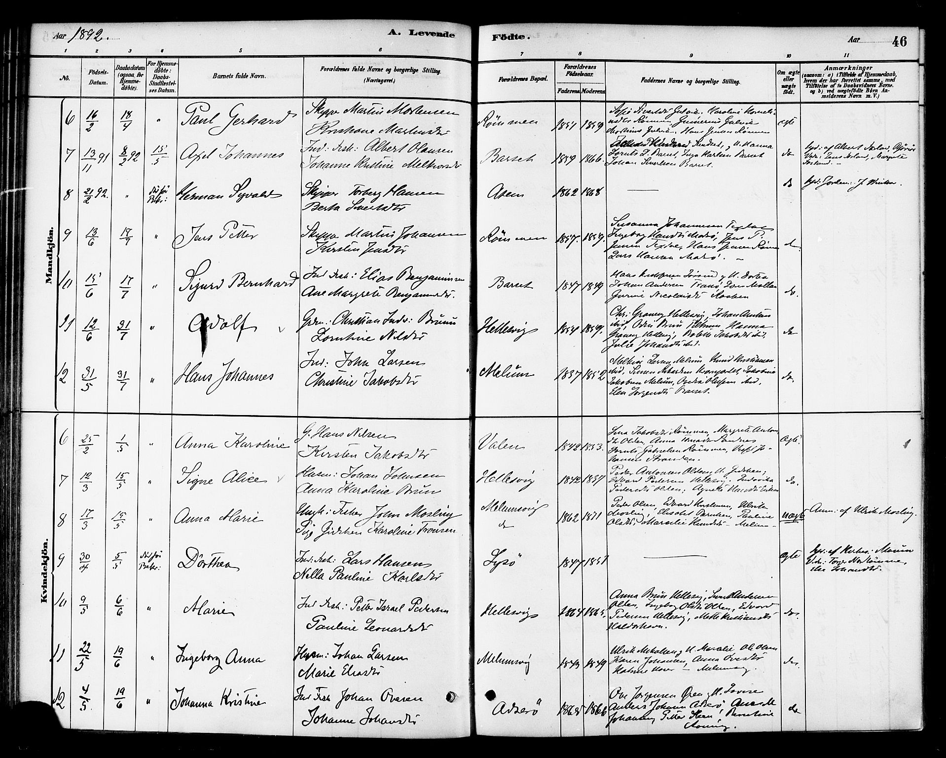 Ministerialprotokoller, klokkerbøker og fødselsregistre - Sør-Trøndelag, SAT/A-1456/654/L0663: Parish register (official) no. 654A01, 1880-1894, p. 46