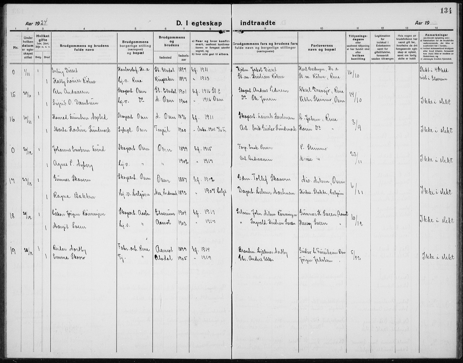 Åmot prestekontor, Hedmark, SAH/PREST-056/H/Ha/Hab/L0005: Parish register (copy) no. 5, 1921-1934, p. 134