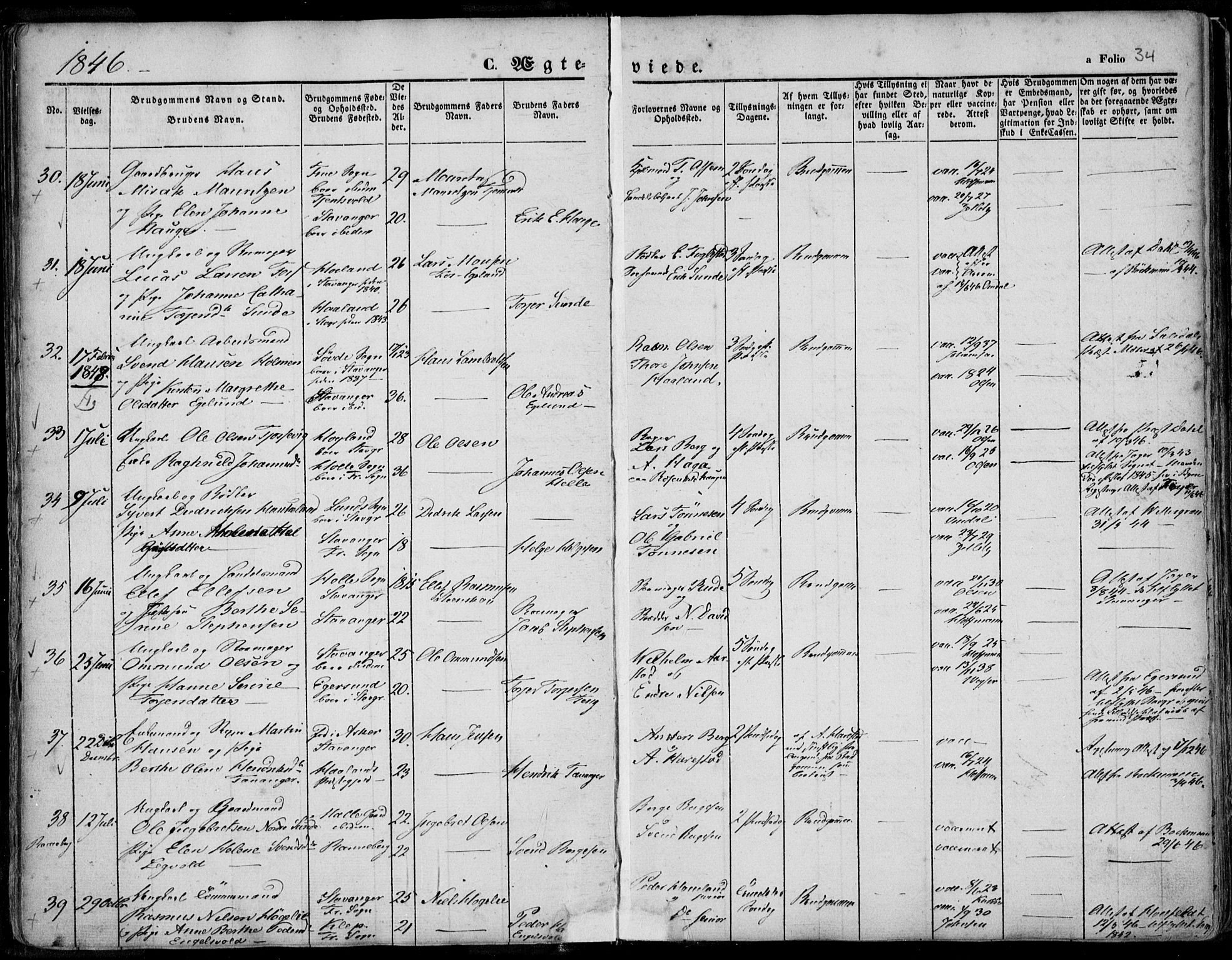 Domkirken sokneprestkontor, AV/SAST-A-101812/001/30/30BA/L0015: Parish register (official) no. A 14, 1842-1857, p. 34