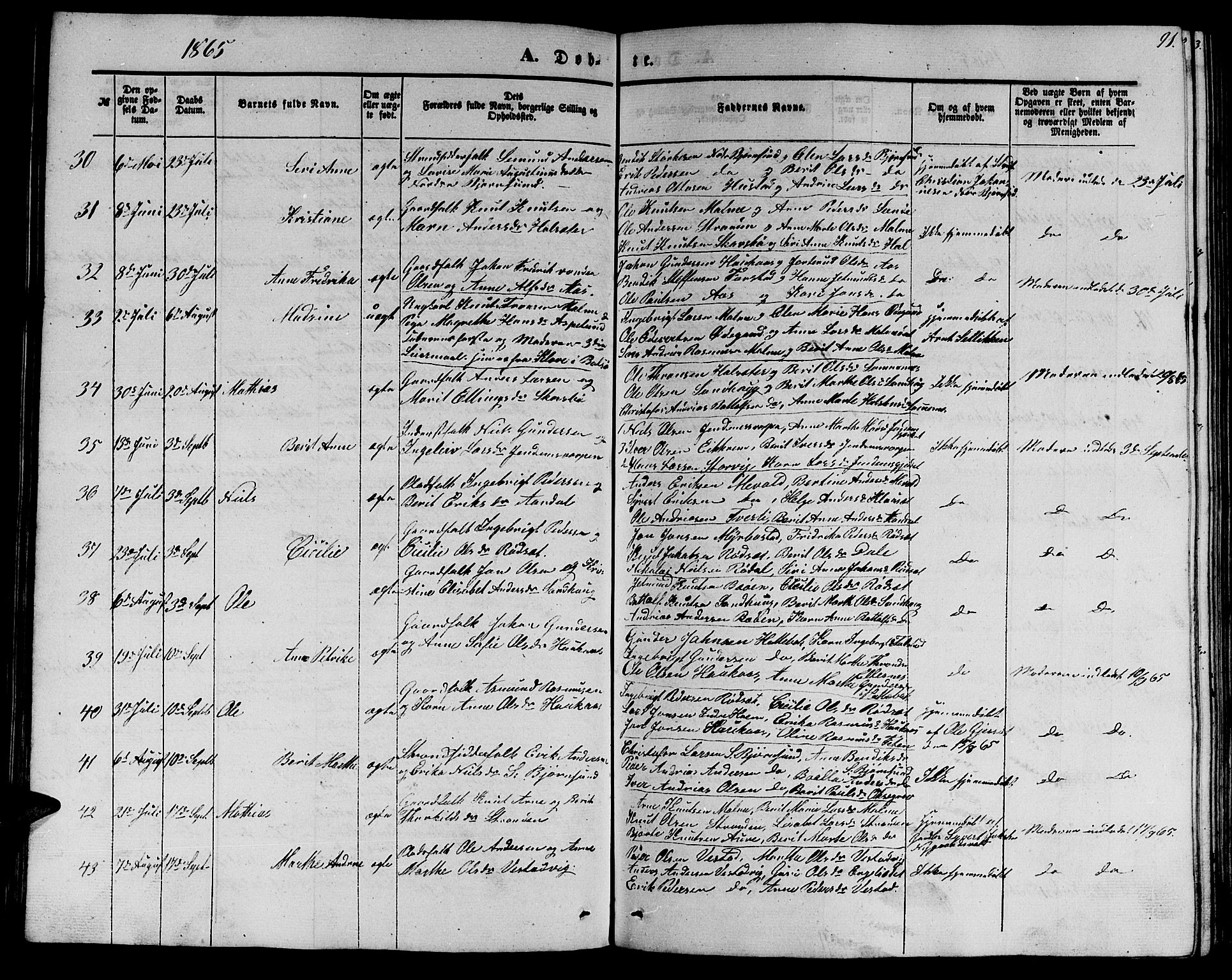 Ministerialprotokoller, klokkerbøker og fødselsregistre - Møre og Romsdal, AV/SAT-A-1454/565/L0753: Parish register (copy) no. 565C02, 1845-1870, p. 91