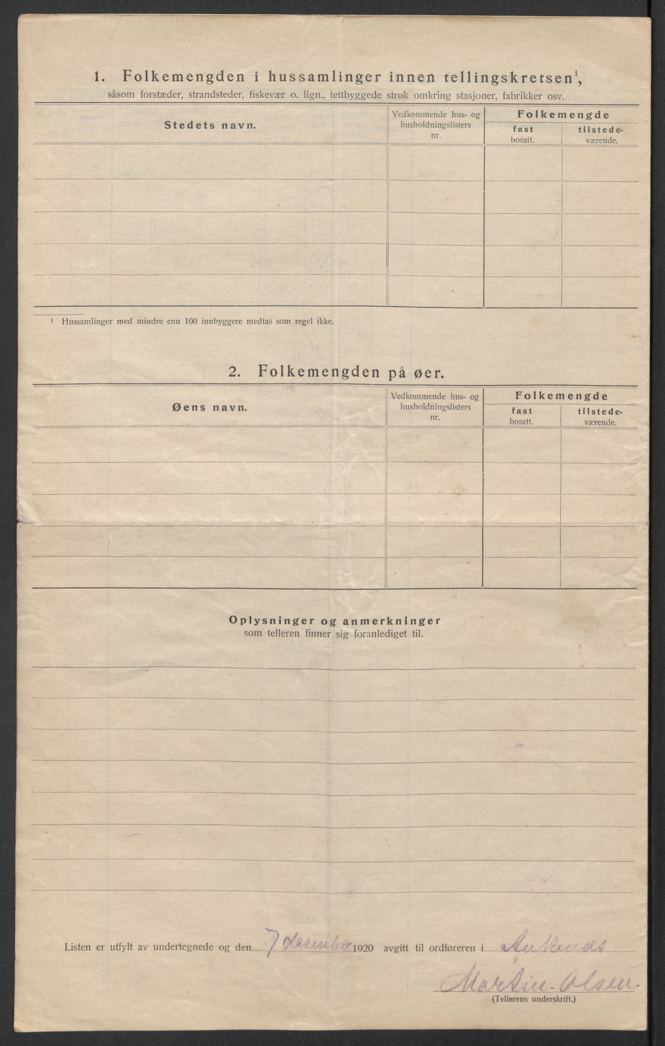 SAT, 1920 census for Ankenes, 1920, p. 72