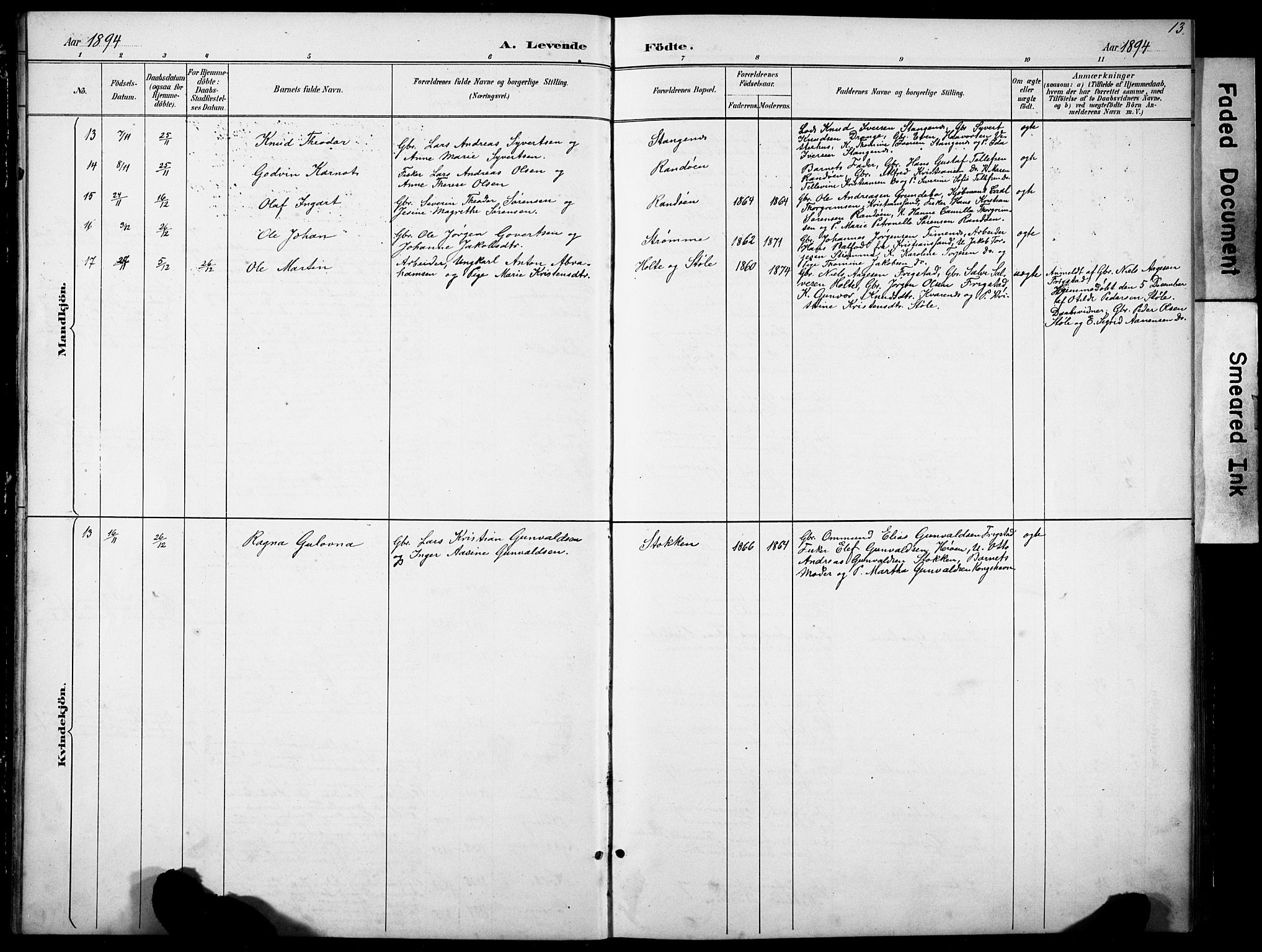 Oddernes sokneprestkontor, SAK/1111-0033/F/Fb/Fbb/L0002: Parish register (copy) no. B 2, 1889-1933, p. 13