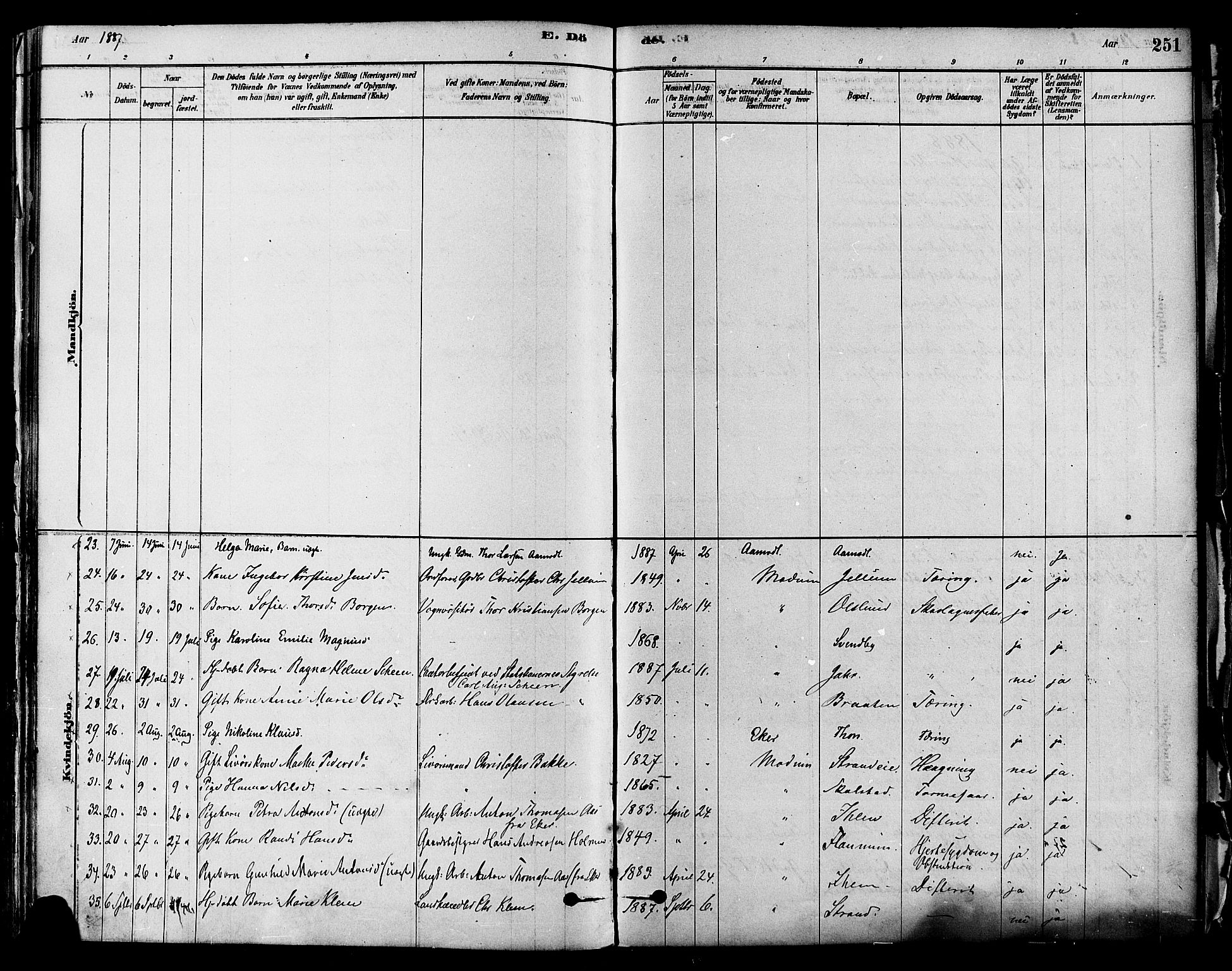 Modum kirkebøker, AV/SAKO-A-234/F/Fa/L0011: Parish register (official) no. 11, 1877-1889, p. 251