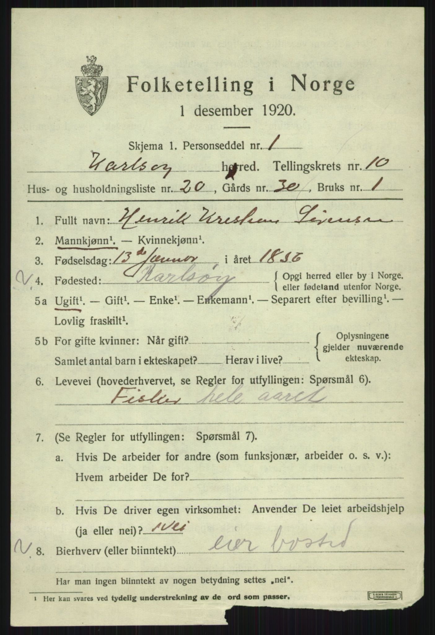 SATØ, 1920 census for Karlsøy, 1920, p. 3979