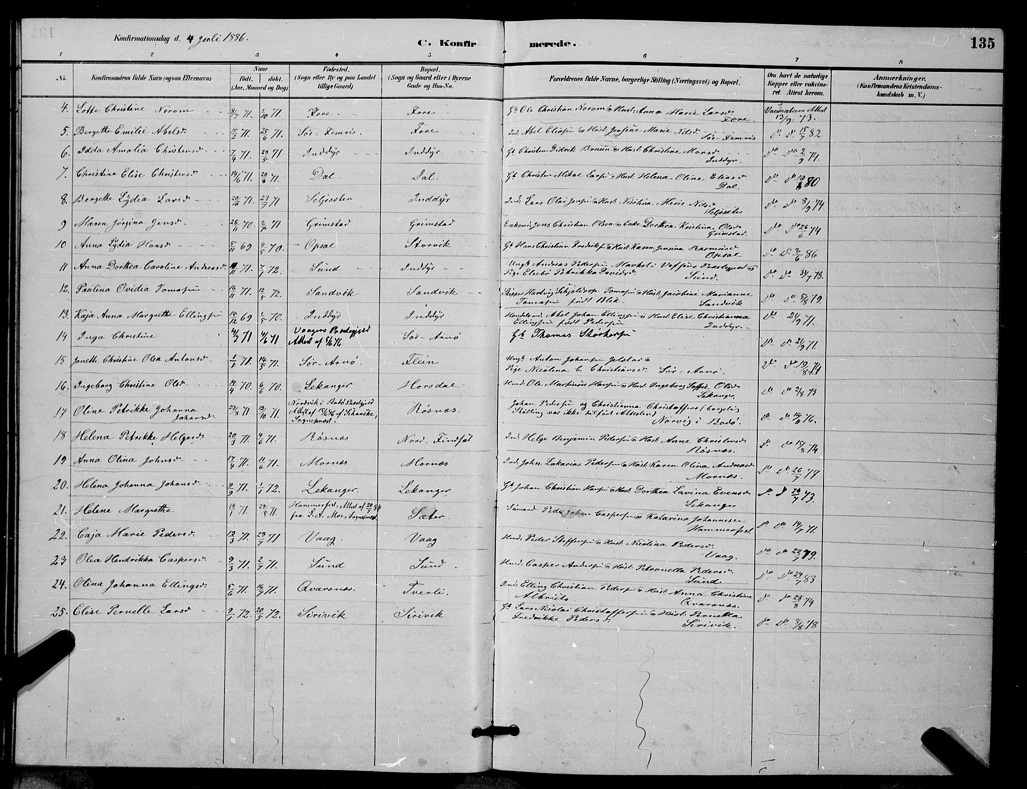 Ministerialprotokoller, klokkerbøker og fødselsregistre - Nordland, AV/SAT-A-1459/805/L0108: Parish register (copy) no. 805C04, 1885-1899, p. 135