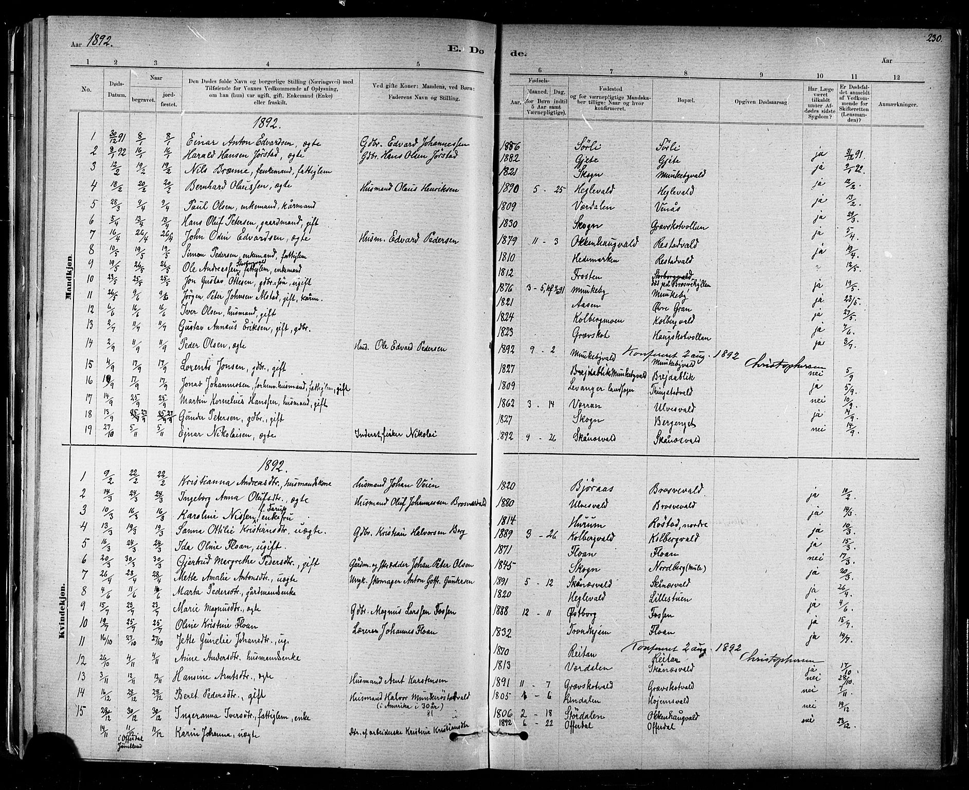 Ministerialprotokoller, klokkerbøker og fødselsregistre - Nord-Trøndelag, SAT/A-1458/721/L0208: Parish register (copy) no. 721C01, 1880-1917, p. 230