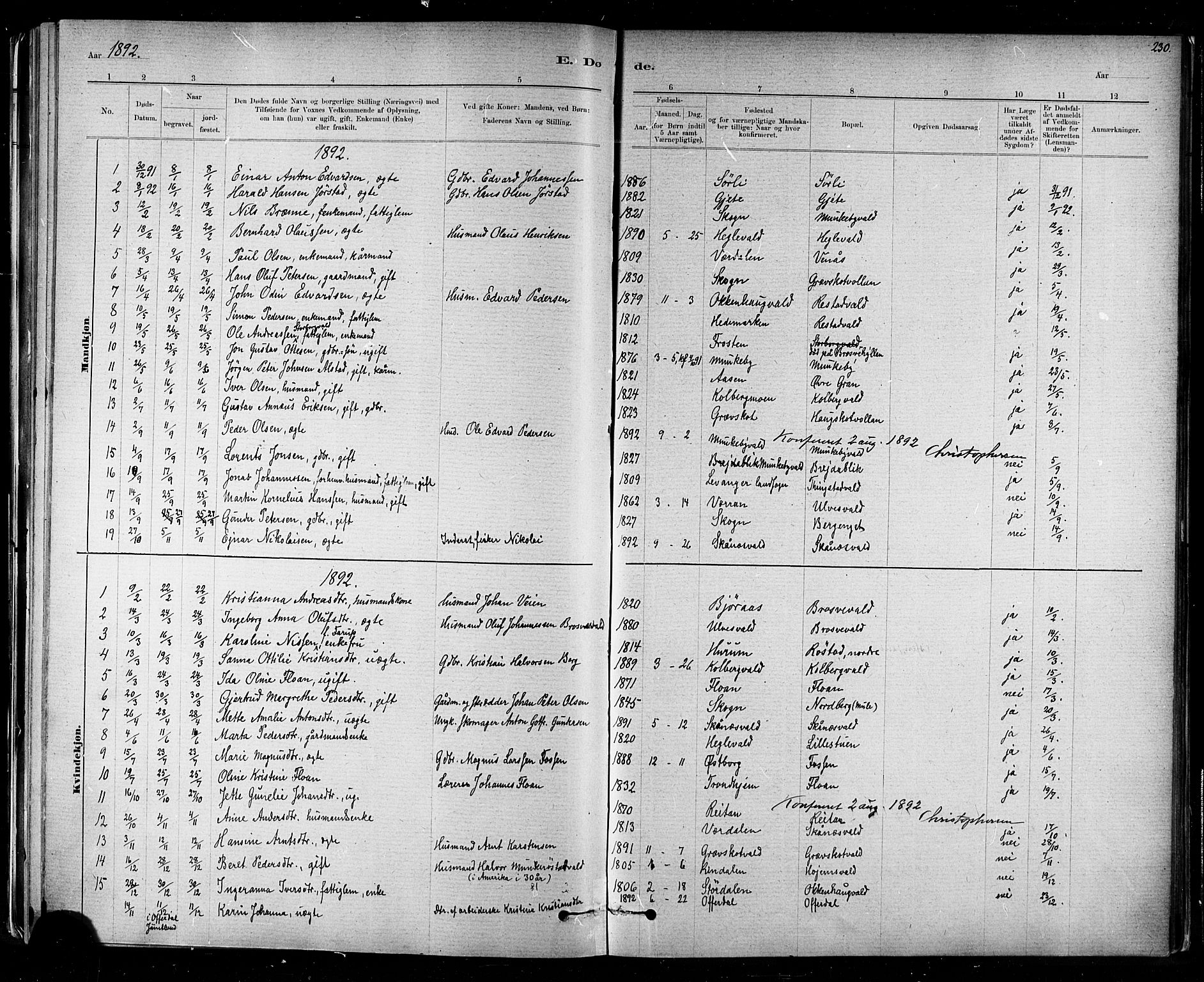 Ministerialprotokoller, klokkerbøker og fødselsregistre - Nord-Trøndelag, AV/SAT-A-1458/721/L0208: Parish register (copy) no. 721C01, 1880-1917, p. 230