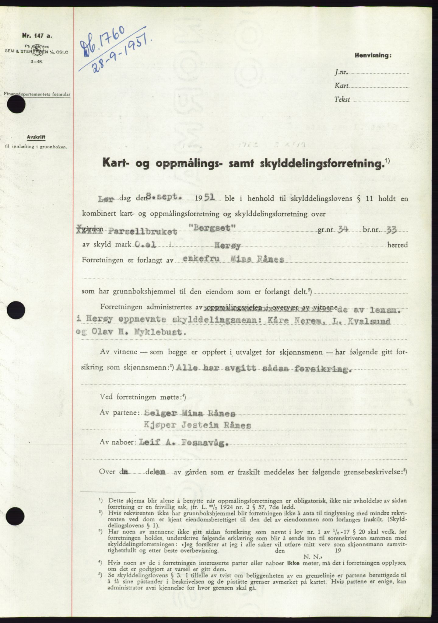 Søre Sunnmøre sorenskriveri, AV/SAT-A-4122/1/2/2C/L0090: Mortgage book no. 16A, 1951-1951, Diary no: : 1760/1951