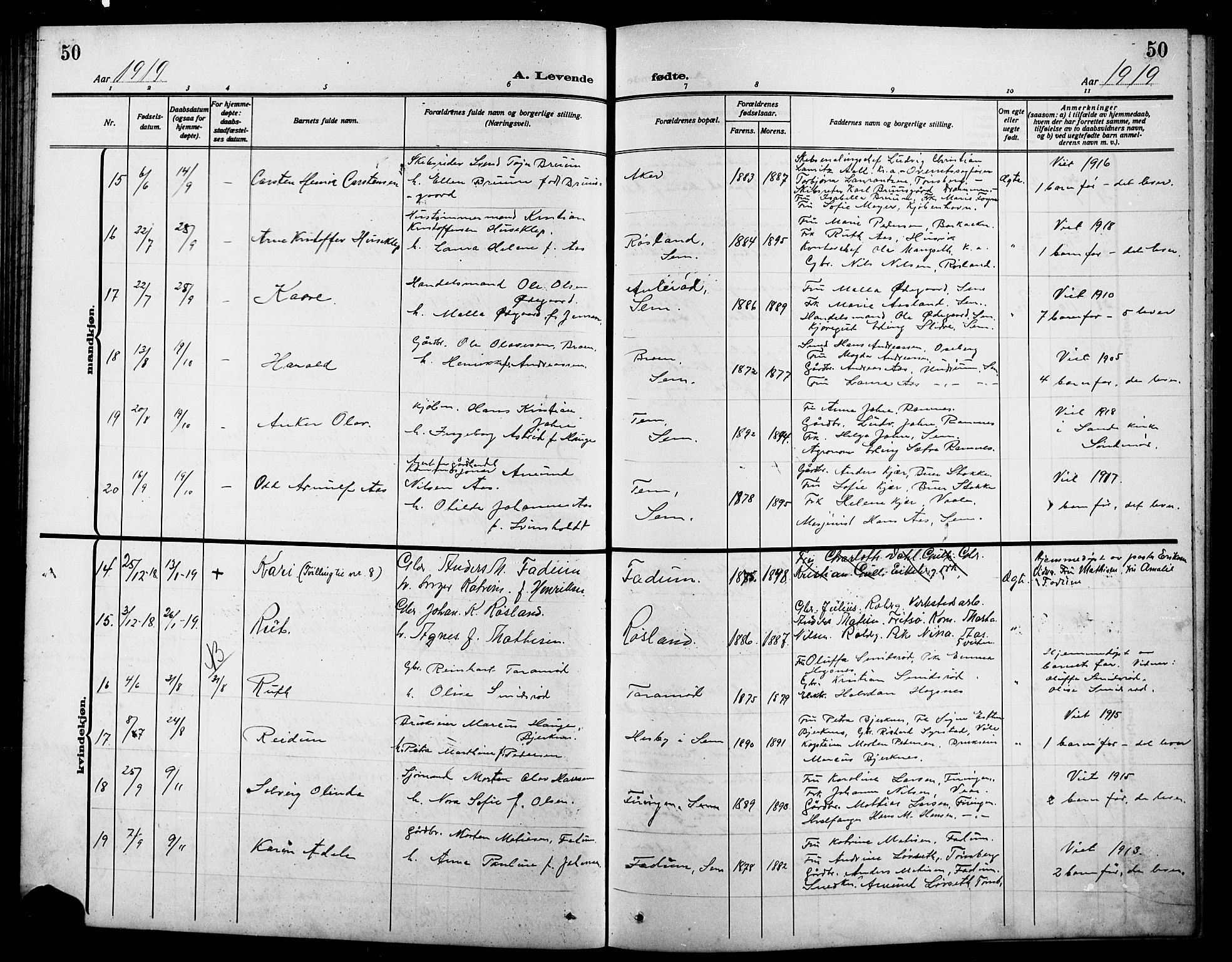 Sem kirkebøker, SAKO/A-5/G/Ga/L0007: Parish register (copy) no. I 7, 1909-1924, p. 50