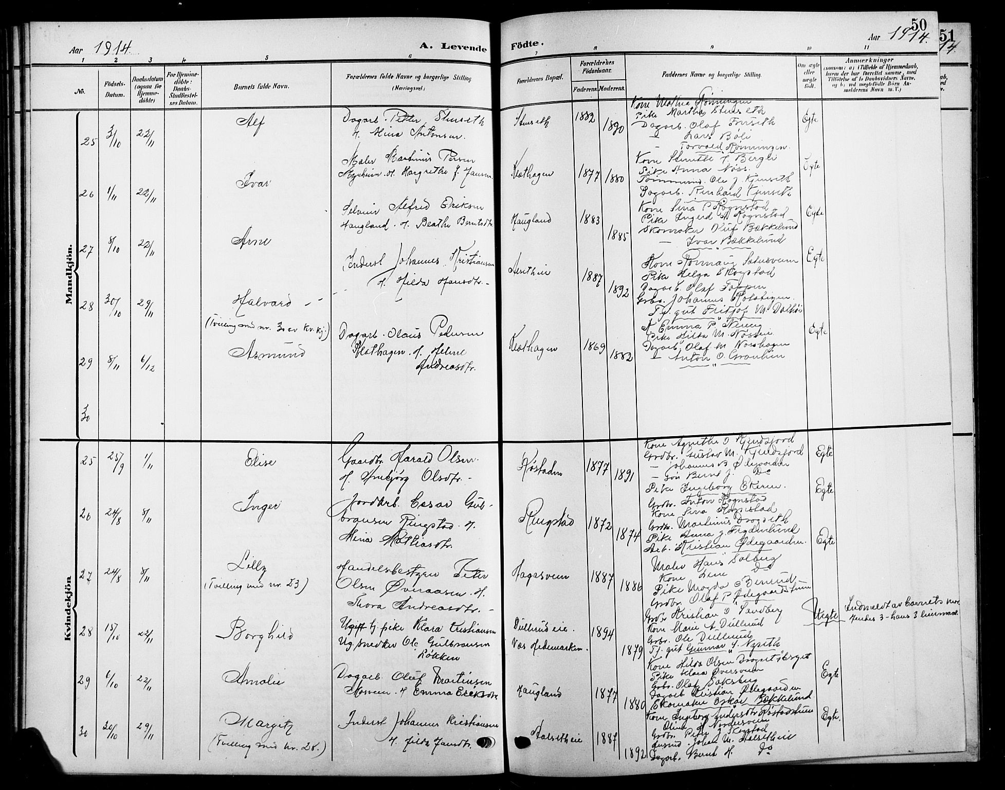 Biri prestekontor, AV/SAH-PREST-096/H/Ha/Hab/L0005: Parish register (copy) no. 5, 1906-1919, p. 50