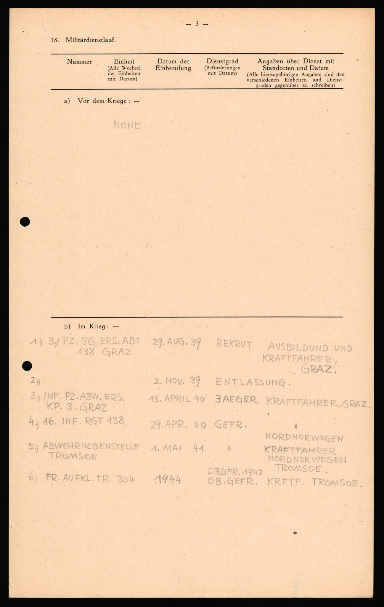 Forsvaret, Forsvarets overkommando II, AV/RA-RAFA-3915/D/Db/L0040: CI Questionaires. Tyske okkupasjonsstyrker i Norge. Østerrikere., 1945-1946, p. 273