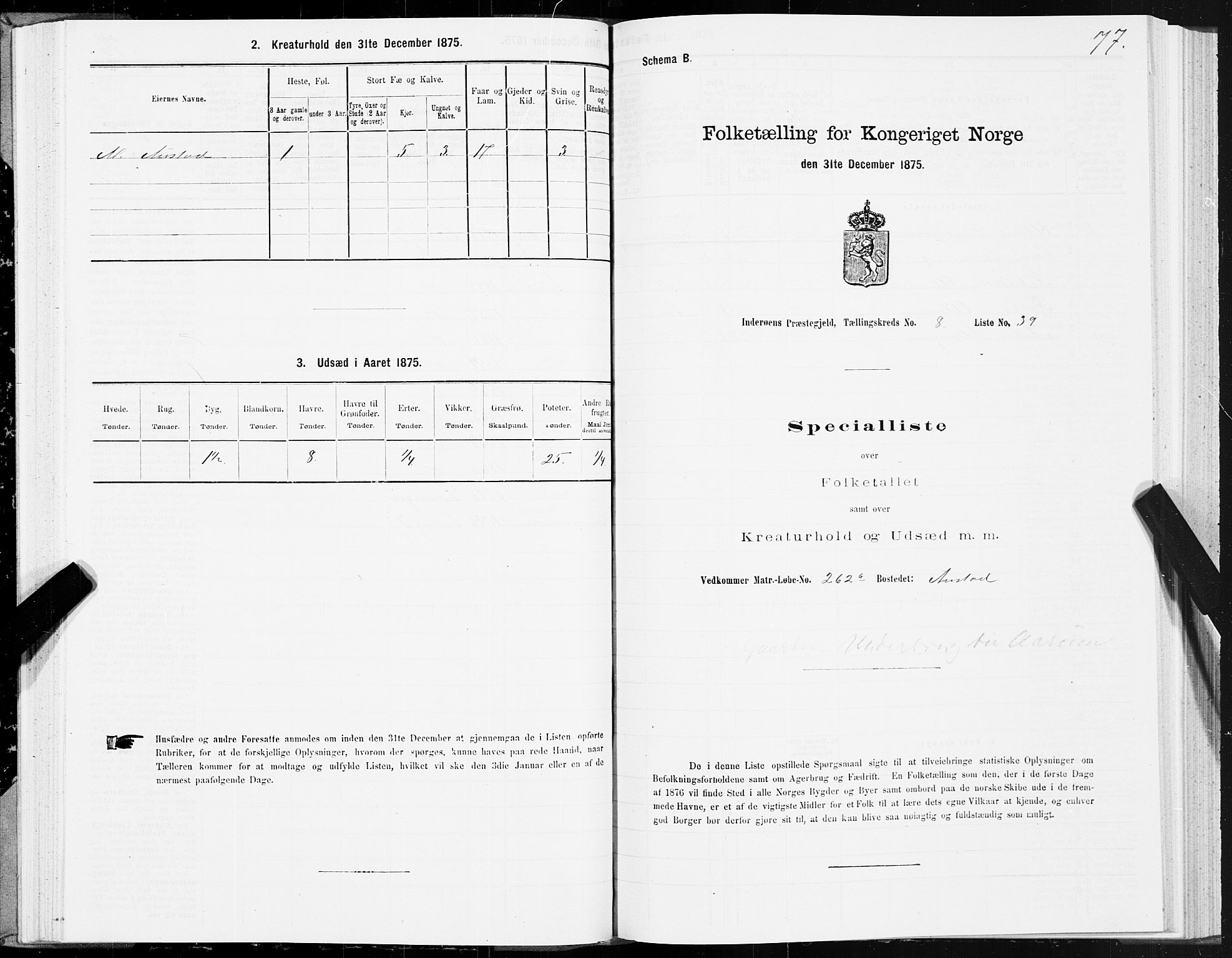 SAT, 1875 census for 1729P Inderøy, 1875, p. 5077