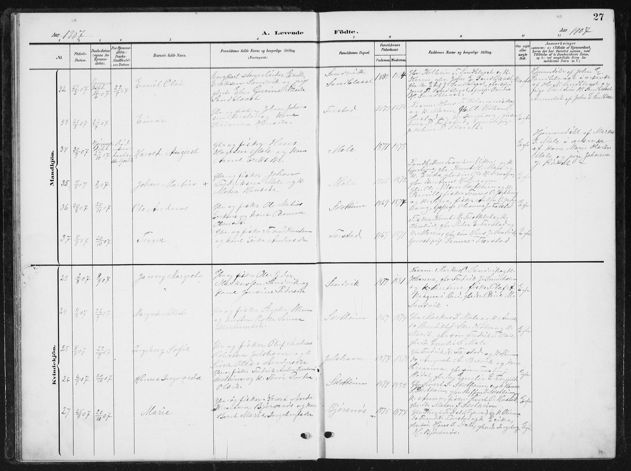 Ministerialprotokoller, klokkerbøker og fødselsregistre - Møre og Romsdal, AV/SAT-A-1454/567/L0784: Parish register (copy) no. 567C04, 1903-1938, p. 27