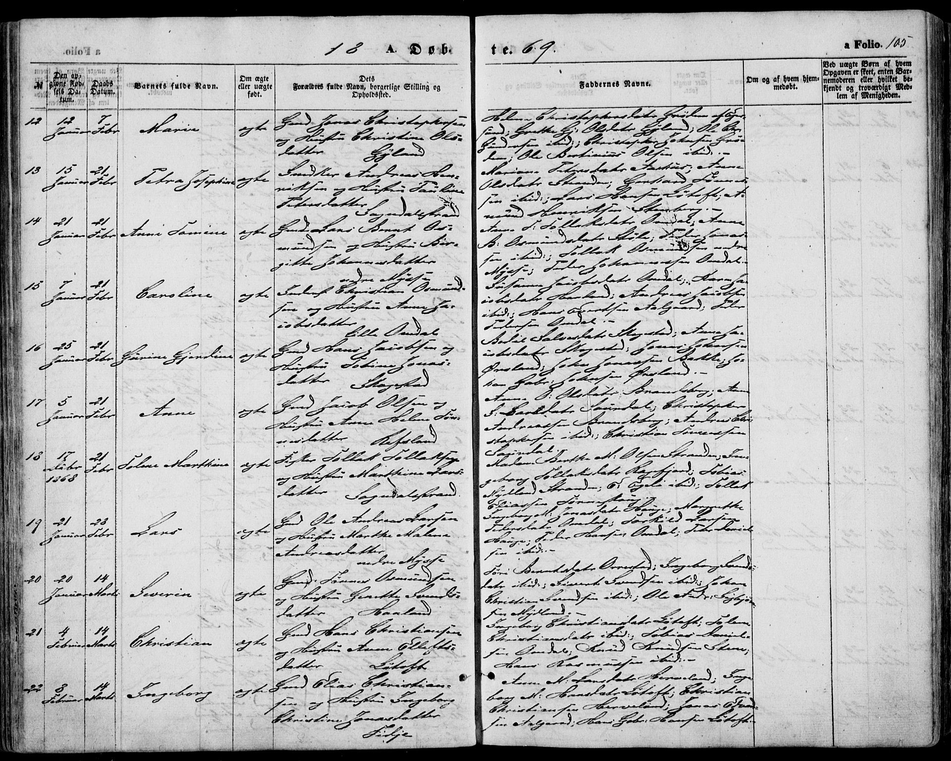 Sokndal sokneprestkontor, AV/SAST-A-101808: Parish register (official) no. A 9, 1857-1874, p. 105