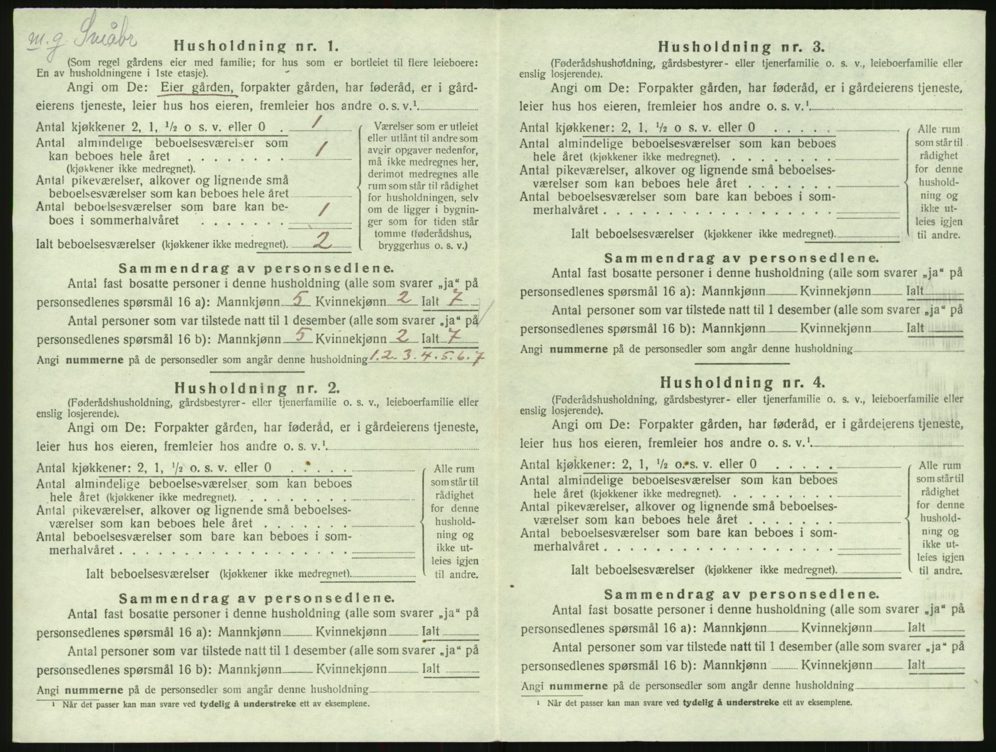 SAK, 1920 census for Bygland, 1920, p. 366