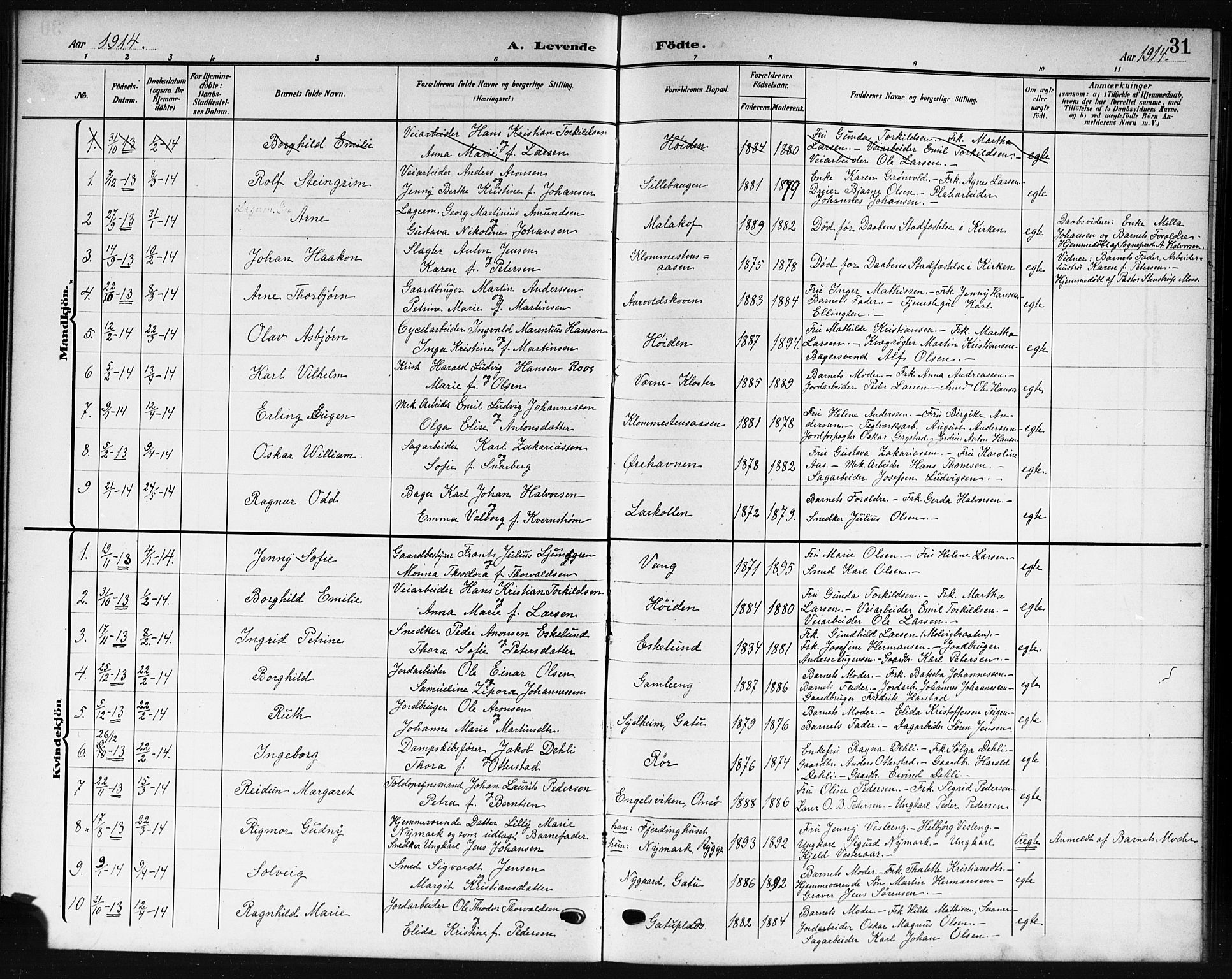 Rygge prestekontor Kirkebøker, AV/SAO-A-10084b/G/Ga/L0003: Parish register (copy) no. 3, 1906-1921, p. 31