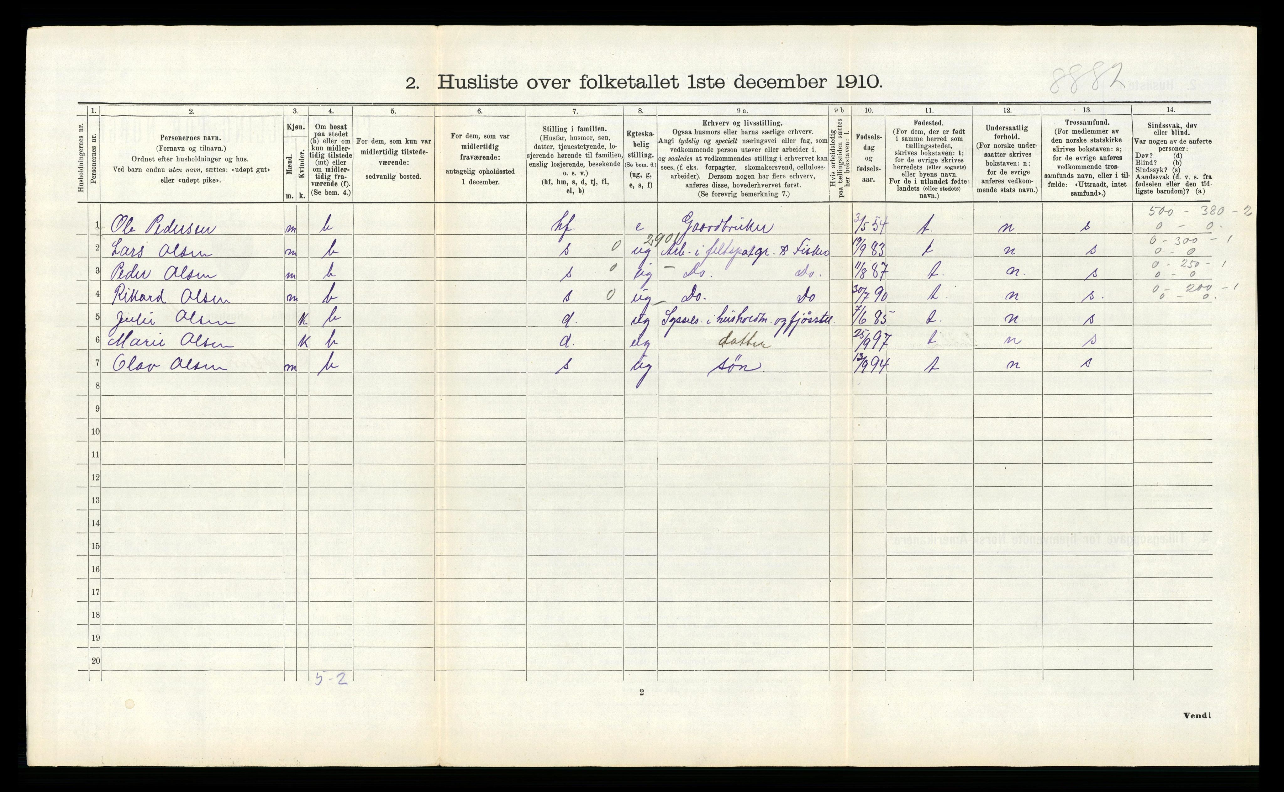 RA, 1910 census for Tysfjord, 1910, p. 700