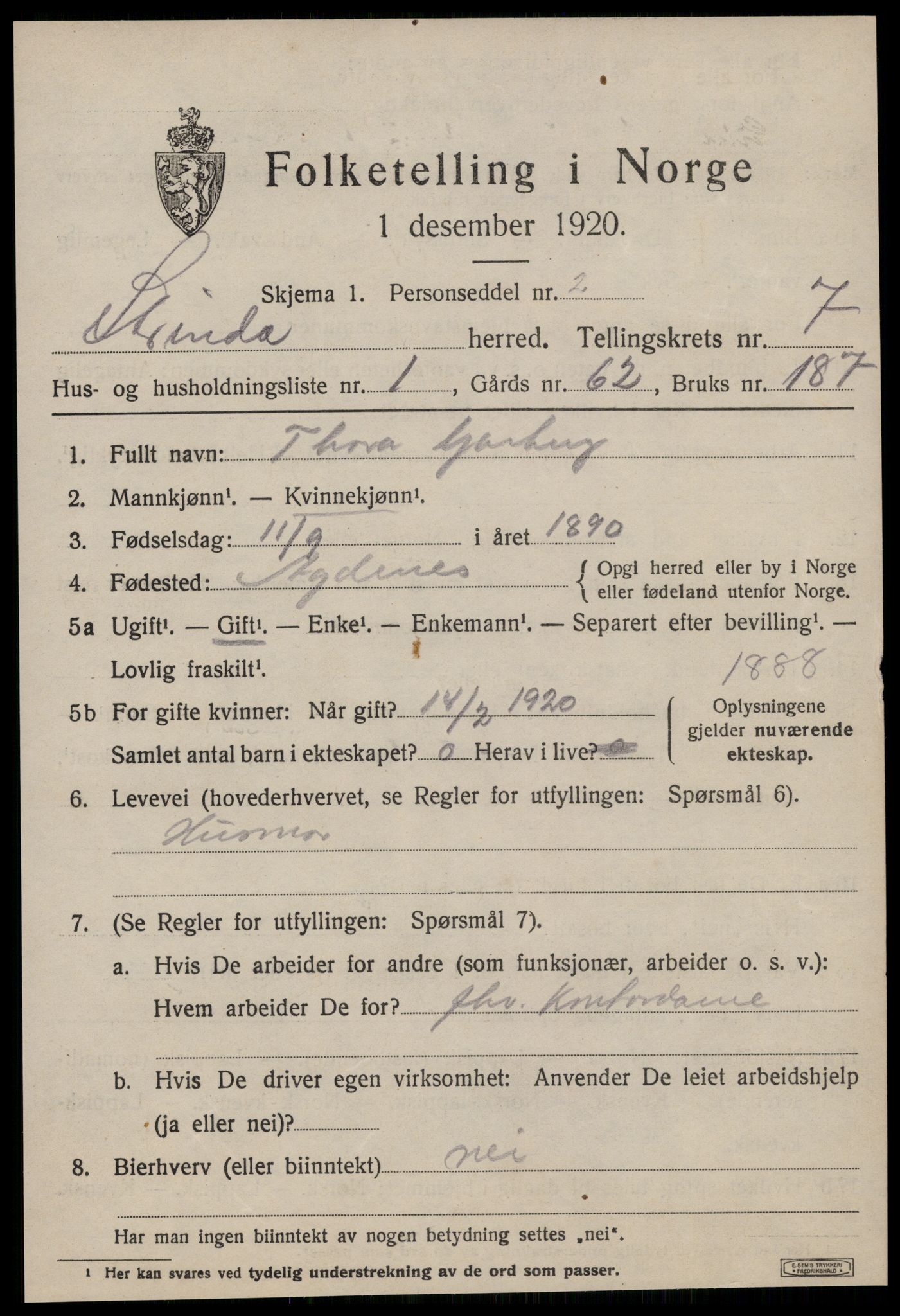 SAT, 1920 census for Strinda, 1920, p. 16908