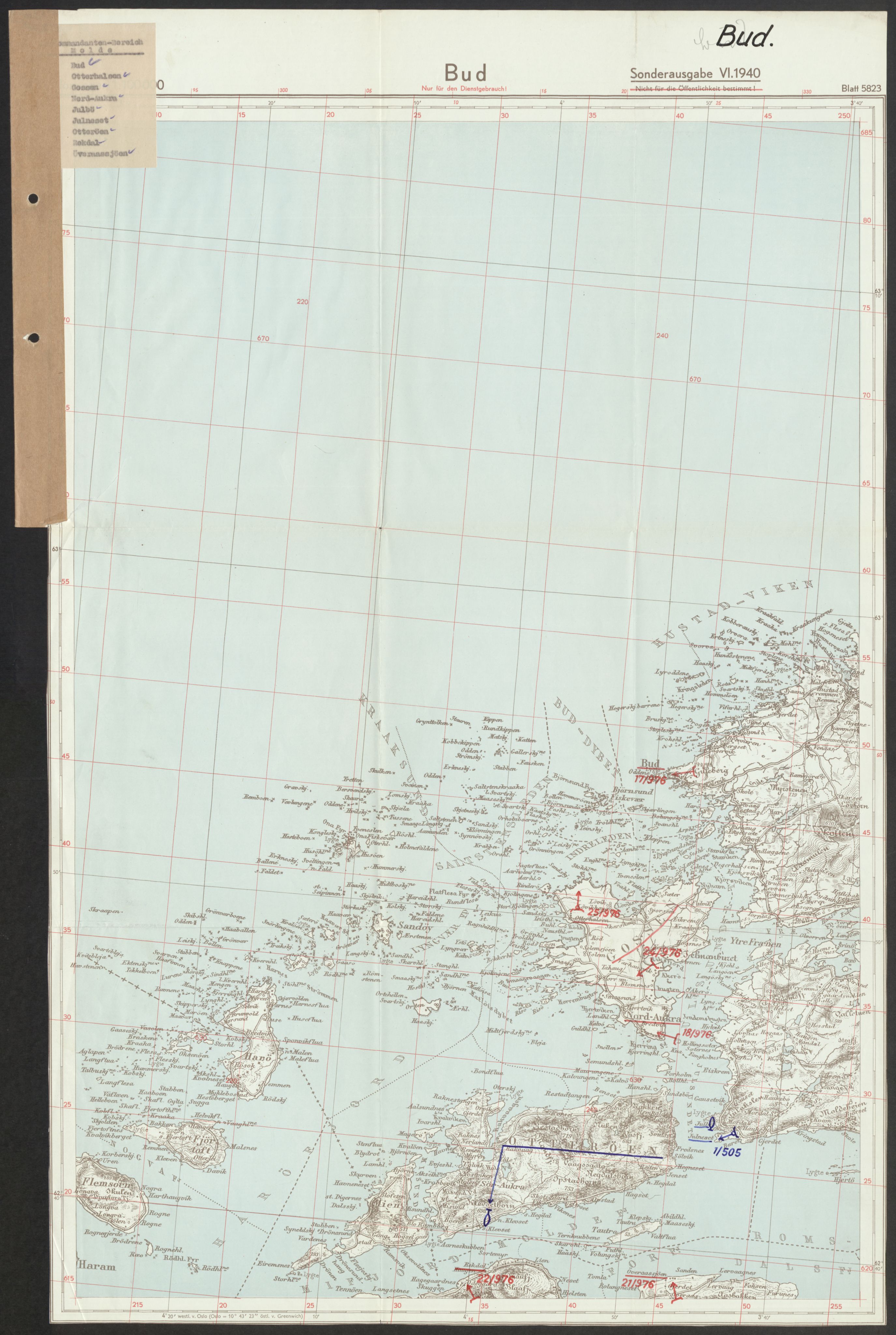 Forsvaret, Generalinspektør og sjefen for Kystartilleriet, AV/RA-RAFA-2045/F/Fa/L0016: Tyske oversiktskarter over festningsanlegg, 1940-1945, p. 251