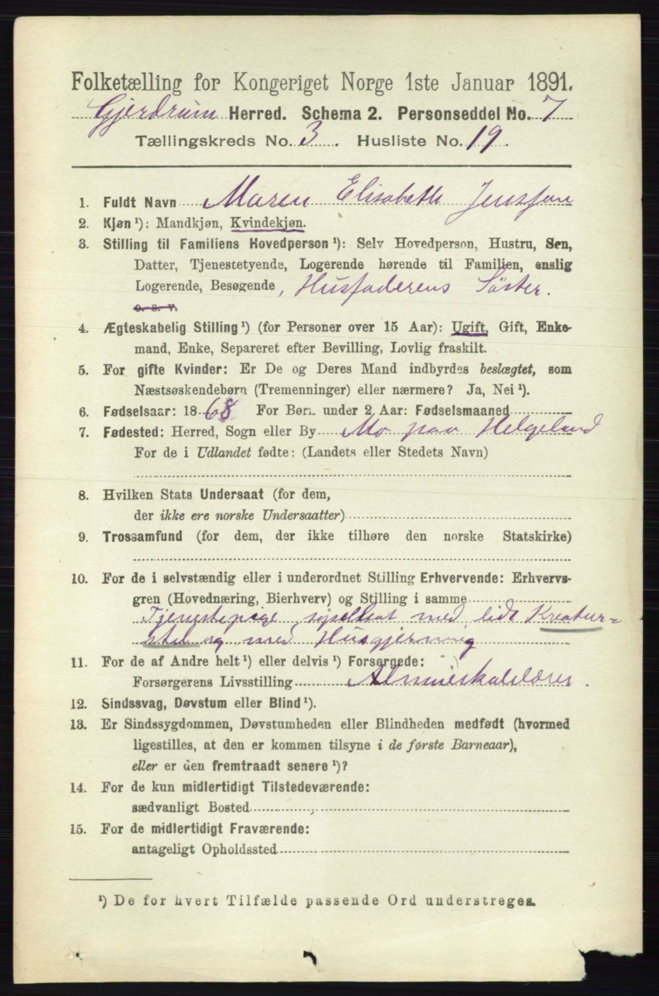 RA, 1891 census for 0234 Gjerdrum, 1891, p. 1367