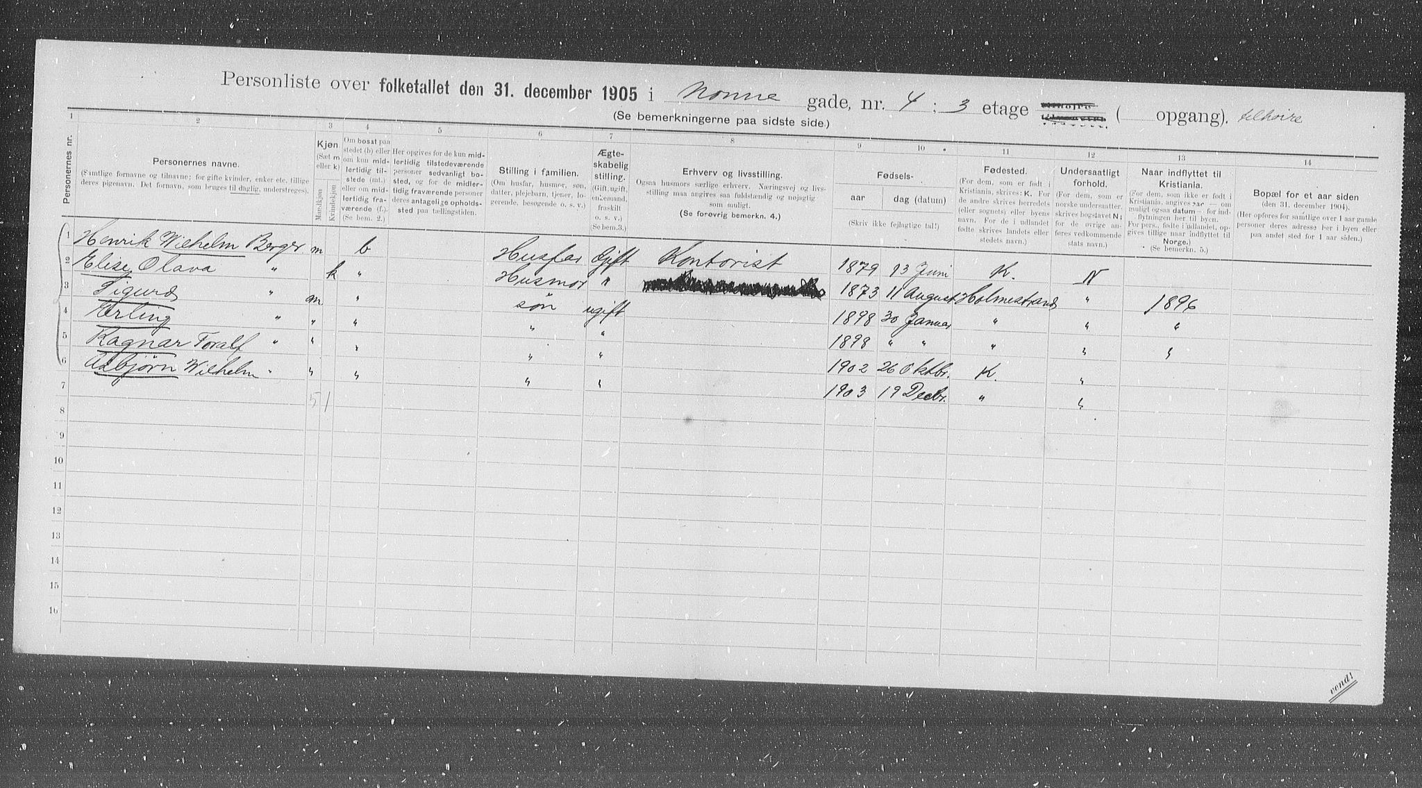 OBA, Municipal Census 1905 for Kristiania, 1905, p. 37561