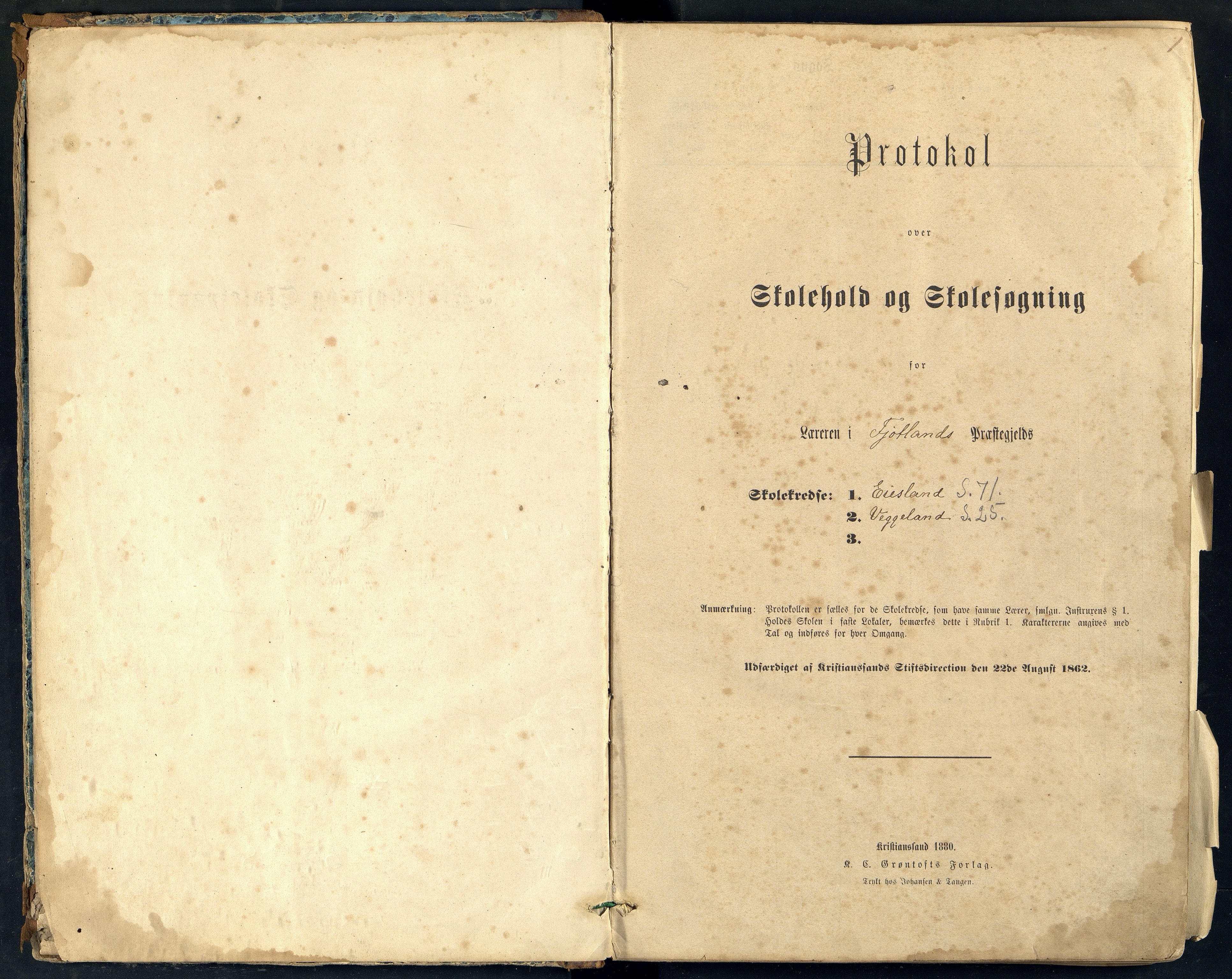 Fjotland kommune - Eiesland Skole, ARKSOR/1037FJ557/H/L0002: Skoleprotokoll, også Veggeland skole (d), 1884-1907