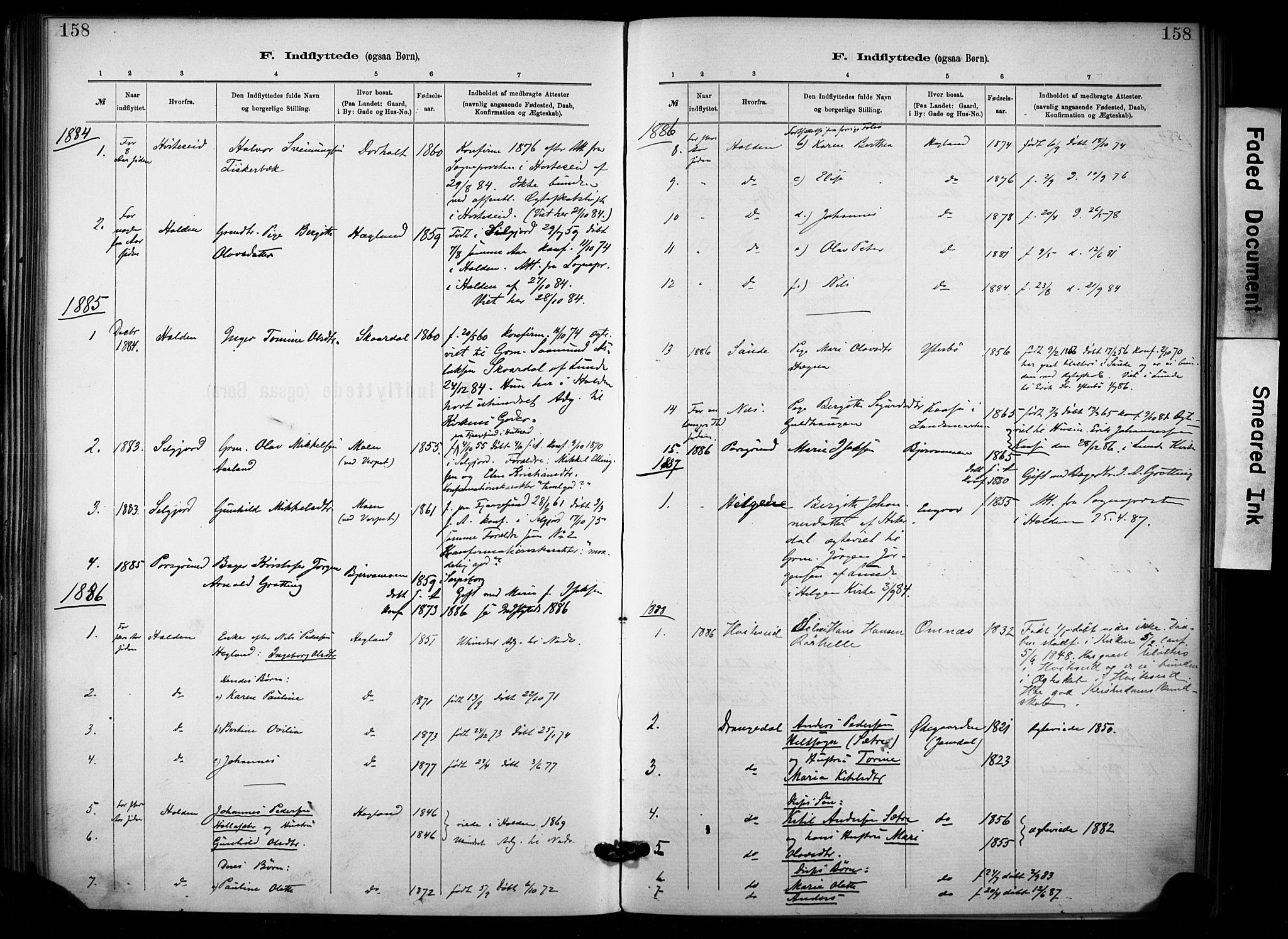 Lunde kirkebøker, SAKO/A-282/F/Fa/L0002: Parish register (official) no. I 2, 1884-1892, p. 158