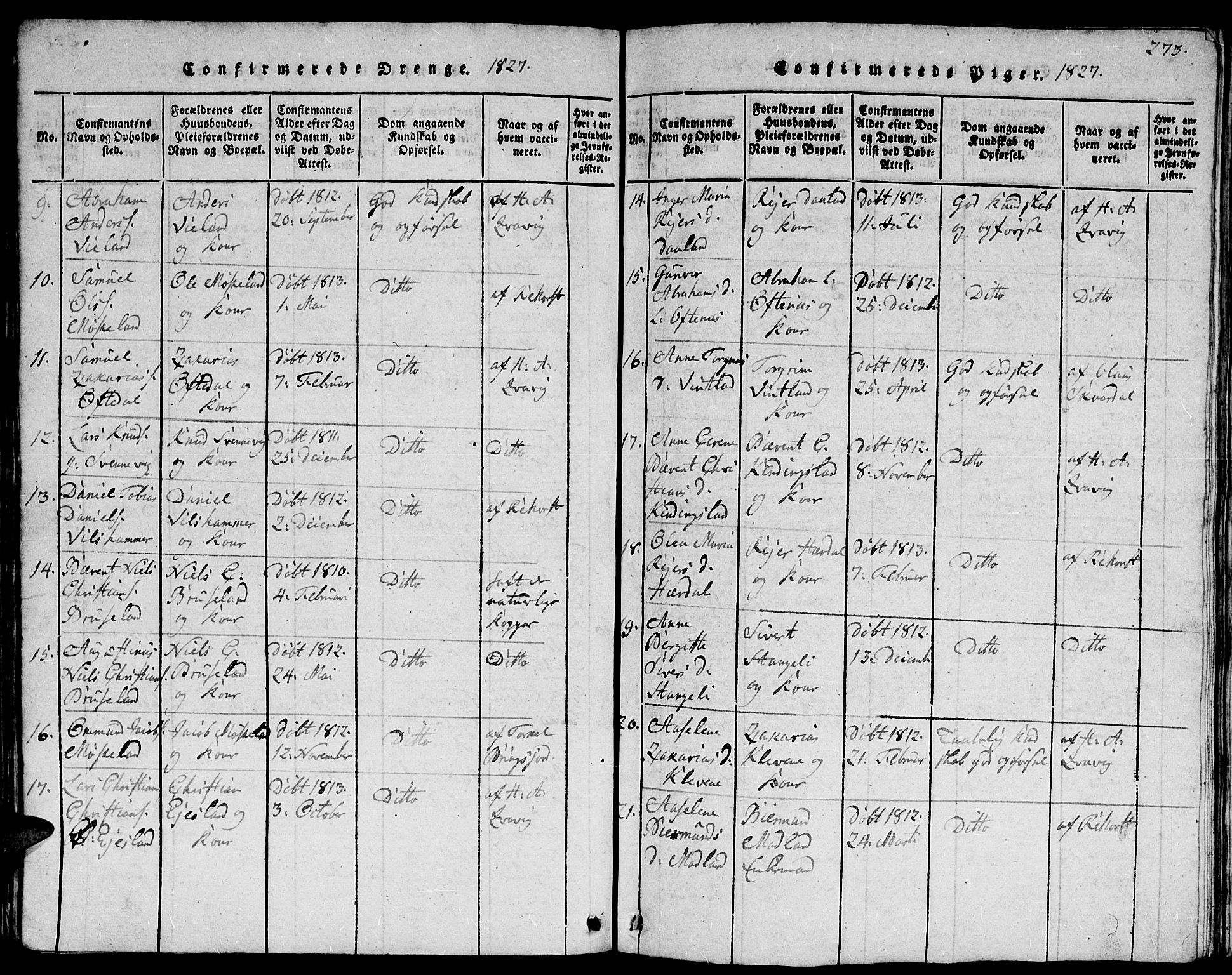 Lyngdal sokneprestkontor, AV/SAK-1111-0029/F/Fb/Fbc/L0001: Parish register (copy) no. B 1, 1815-1844, p. 273