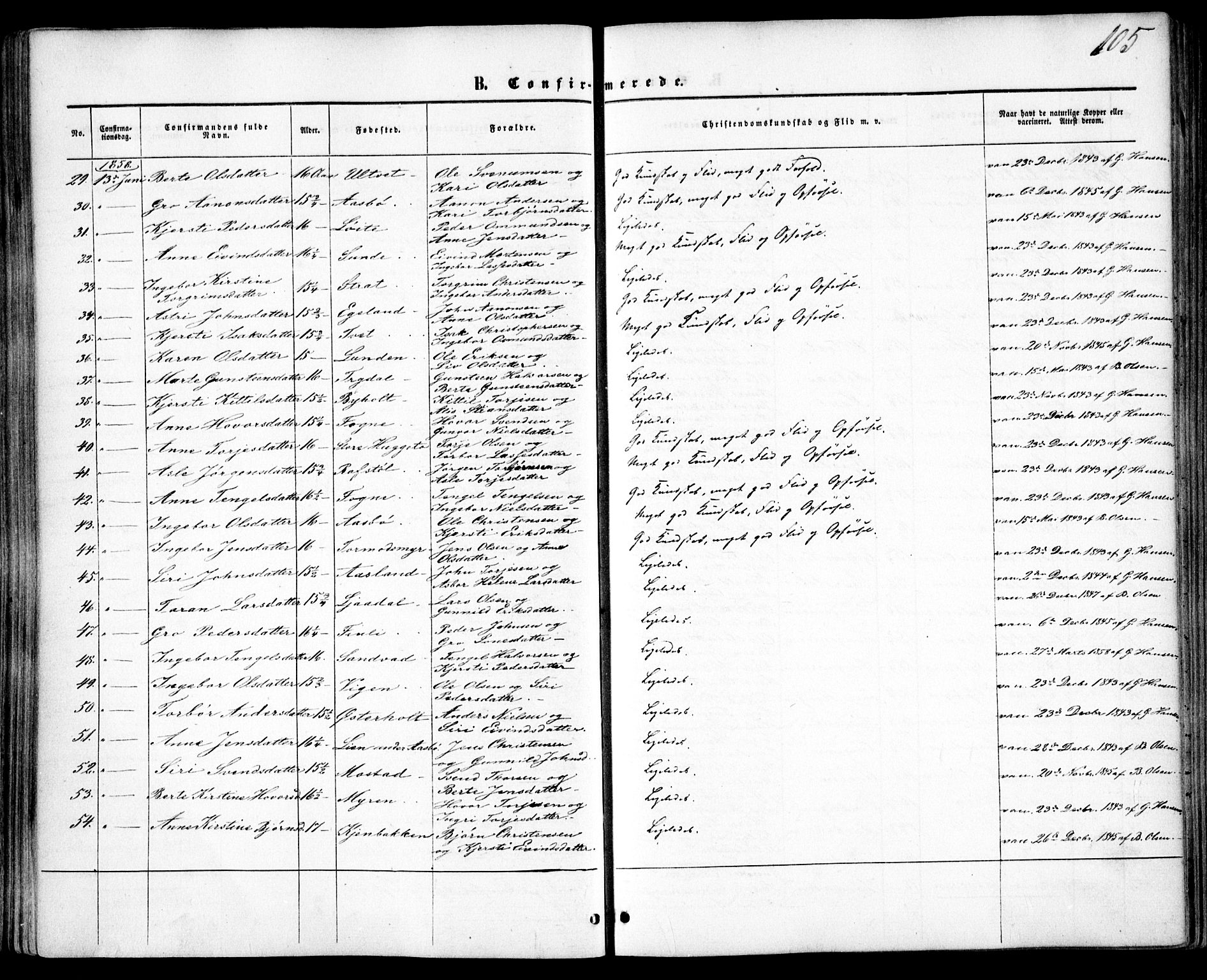 Gjerstad sokneprestkontor, SAK/1111-0014/F/Fa/Faa/L0007: Parish register (official) no. A 7, 1858-1875, p. 105