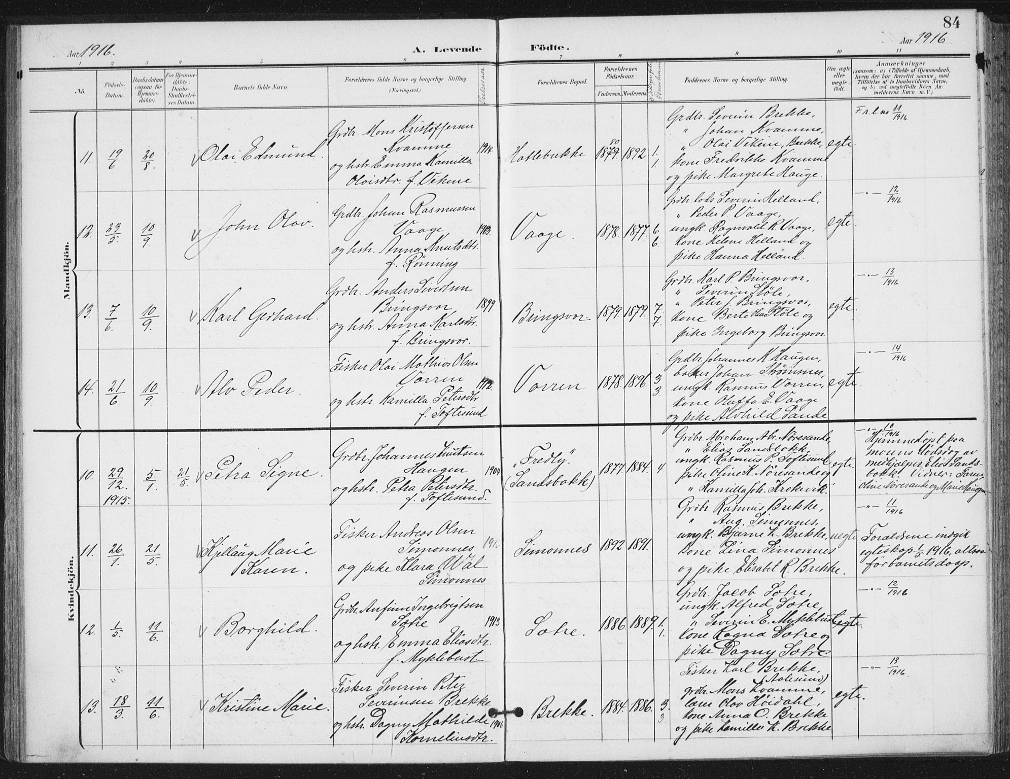 Ministerialprotokoller, klokkerbøker og fødselsregistre - Møre og Romsdal, SAT/A-1454/503/L0038: Parish register (official) no. 503A06, 1901-1917, p. 84