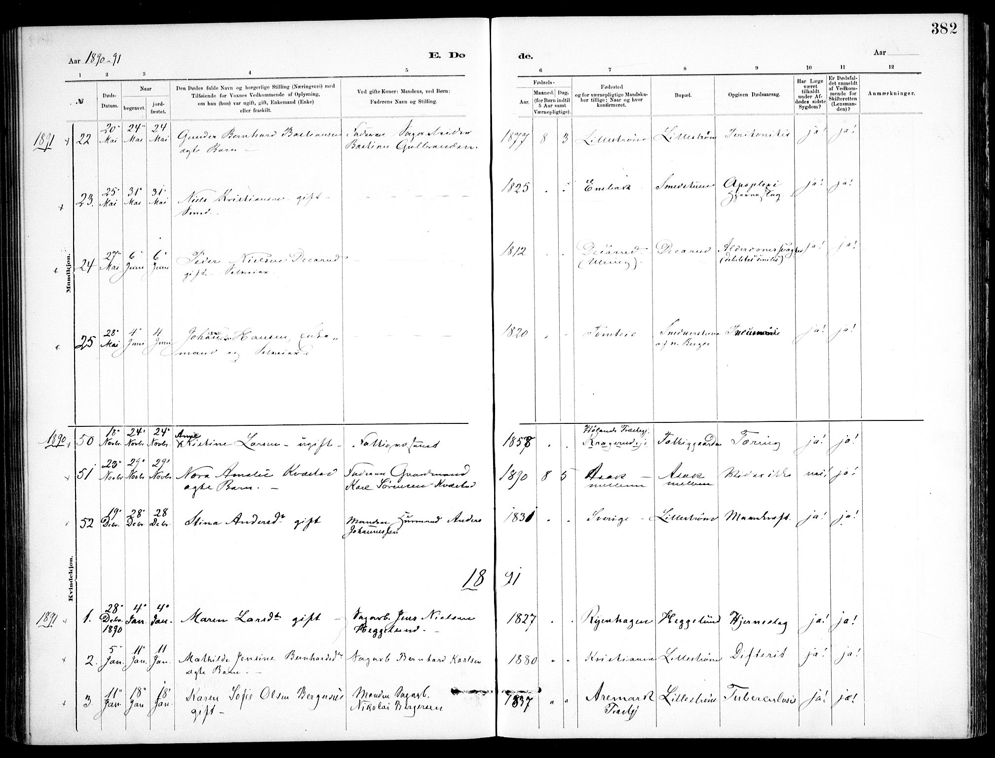 Skedsmo prestekontor Kirkebøker, SAO/A-10033a/F/Fa/L0013: Parish register (official) no. I 13, 1883-1891, p. 382