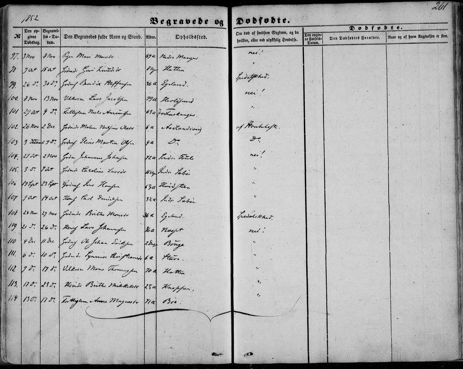 Manger sokneprestembete, SAB/A-76801/H/Haa: Parish register (official) no. A 6, 1849-1859, p. 261