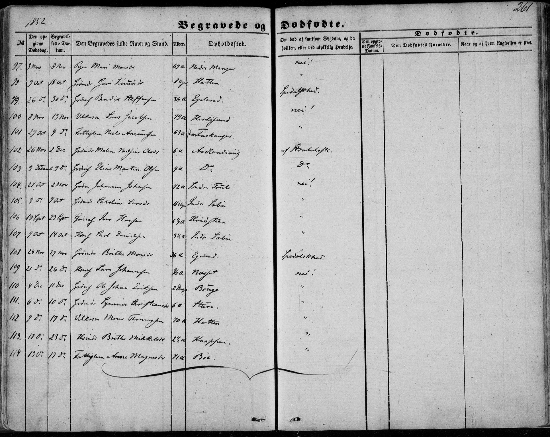 Manger sokneprestembete, AV/SAB-A-76801/H/Haa: Parish register (official) no. A 6, 1849-1859, p. 261