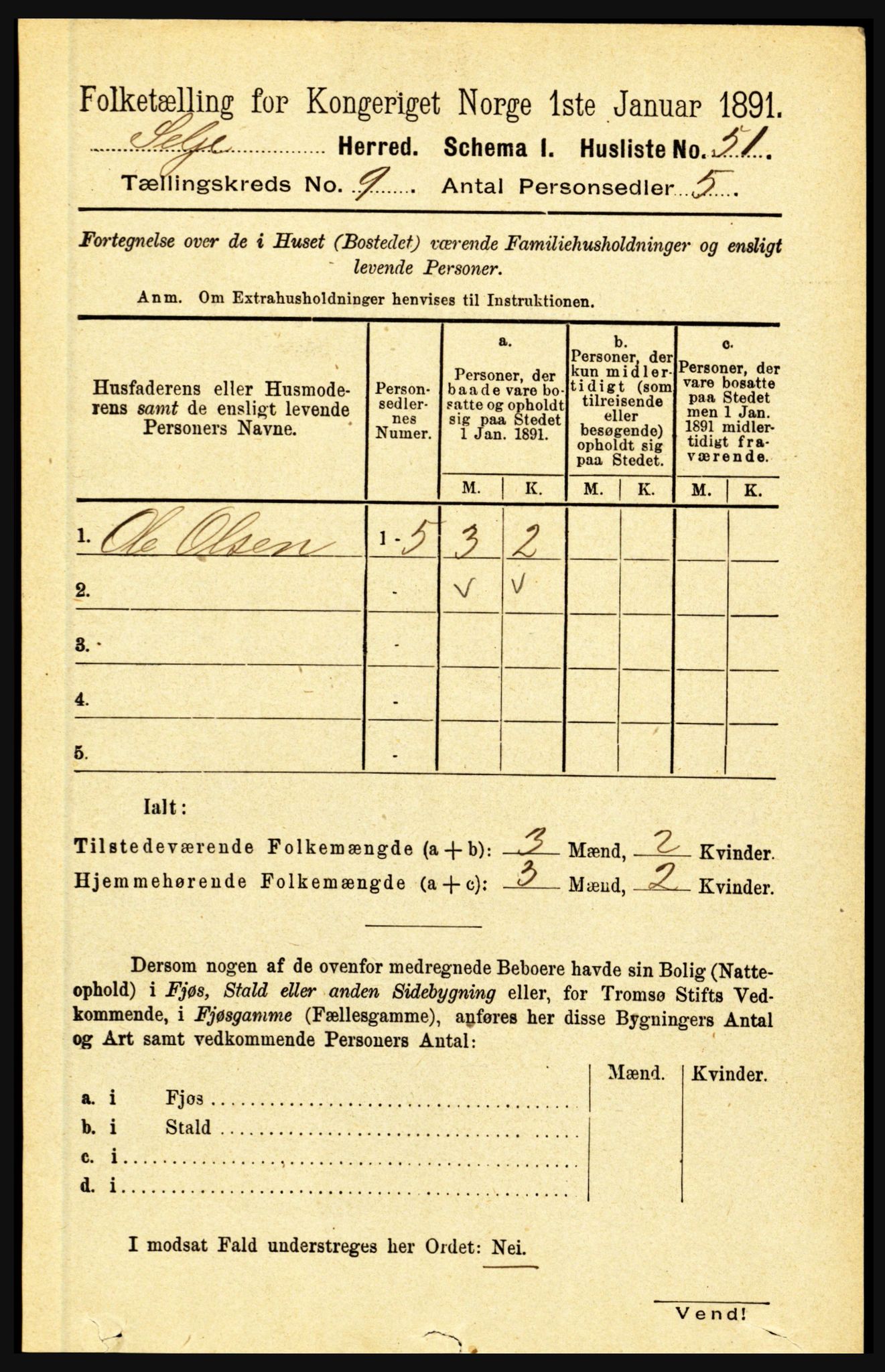 RA, 1891 census for 1441 Selje, 1891, p. 2698