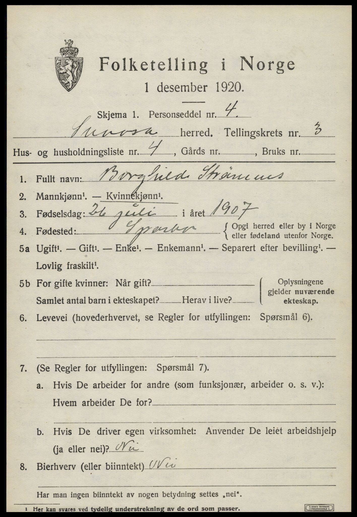 SAT, 1920 census for Snåsa, 1920, p. 1574