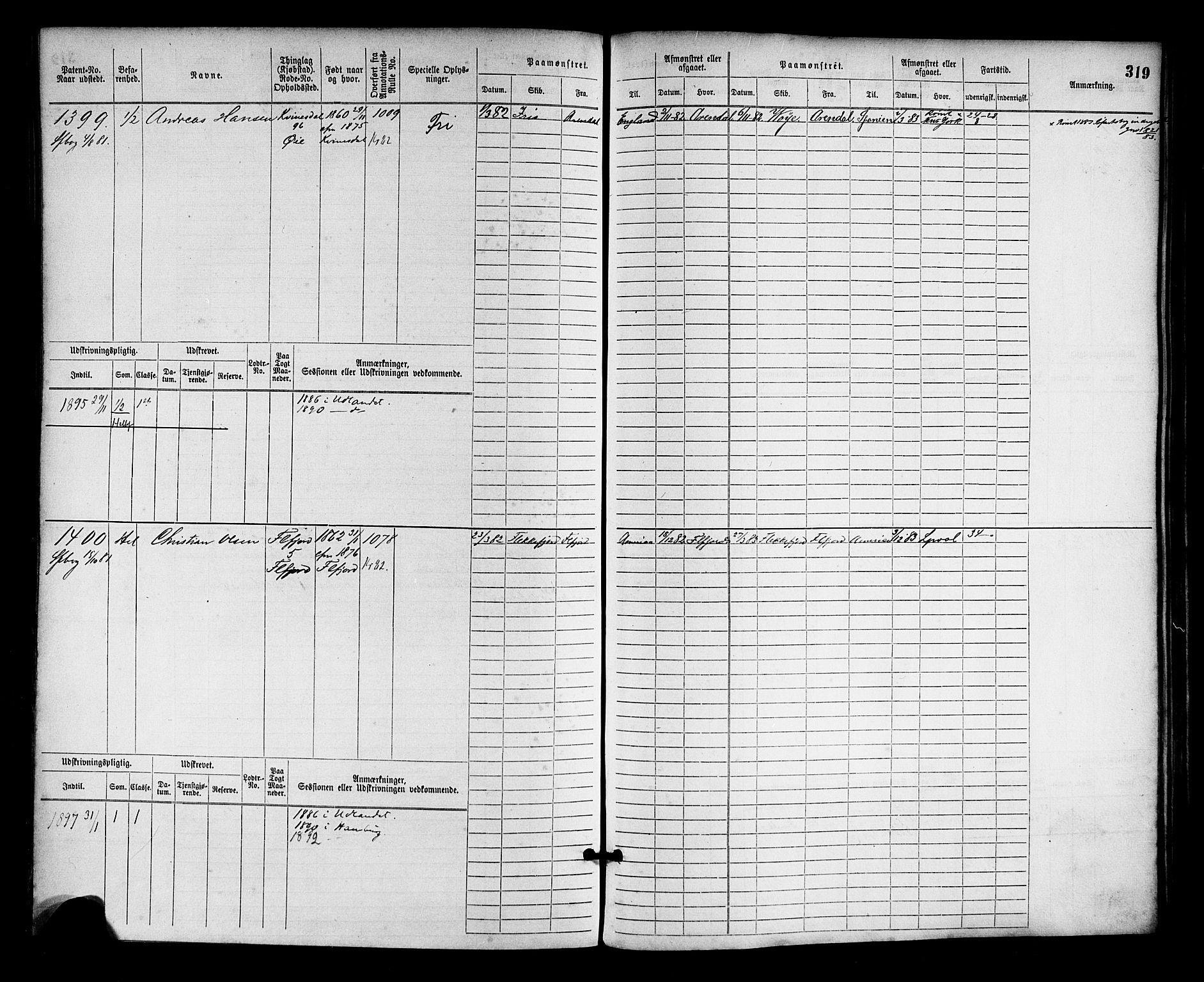 Flekkefjord mønstringskrets, AV/SAK-2031-0018/F/Fb/L0002: Hovedrulle nr 765-1514, N-5, 1868-1900, p. 324