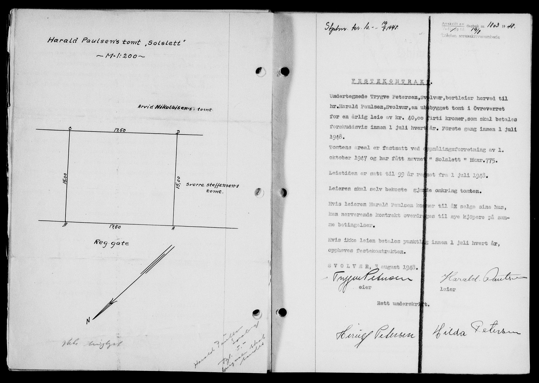 Lofoten sorenskriveri, SAT/A-0017/1/2/2C/L0019a: Mortgage book no. 19a, 1948-1948, Diary no: : 1803/1948