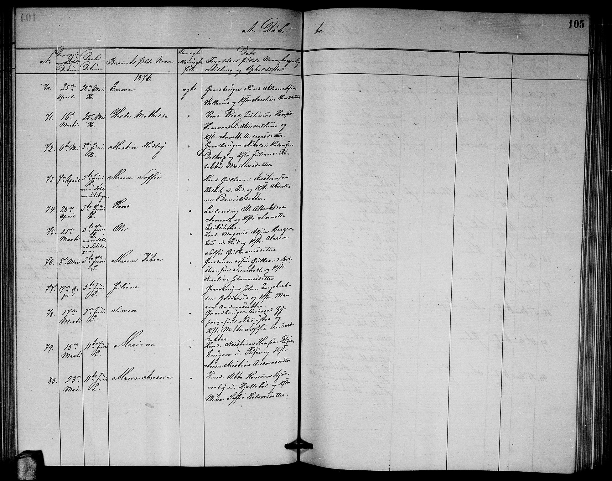 Høland prestekontor Kirkebøker, AV/SAO-A-10346a/G/Ga/L0006: Parish register (copy) no. I 6, 1869-1879, p. 105