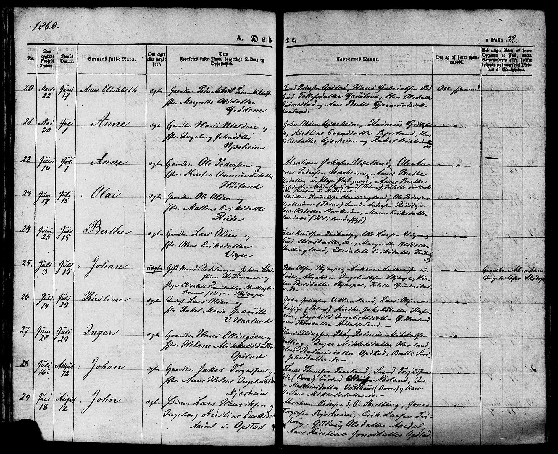 Hå sokneprestkontor, SAST/A-101801/001/30BA/L0008: Parish register (official) no. A 7, 1853-1878, p. 32