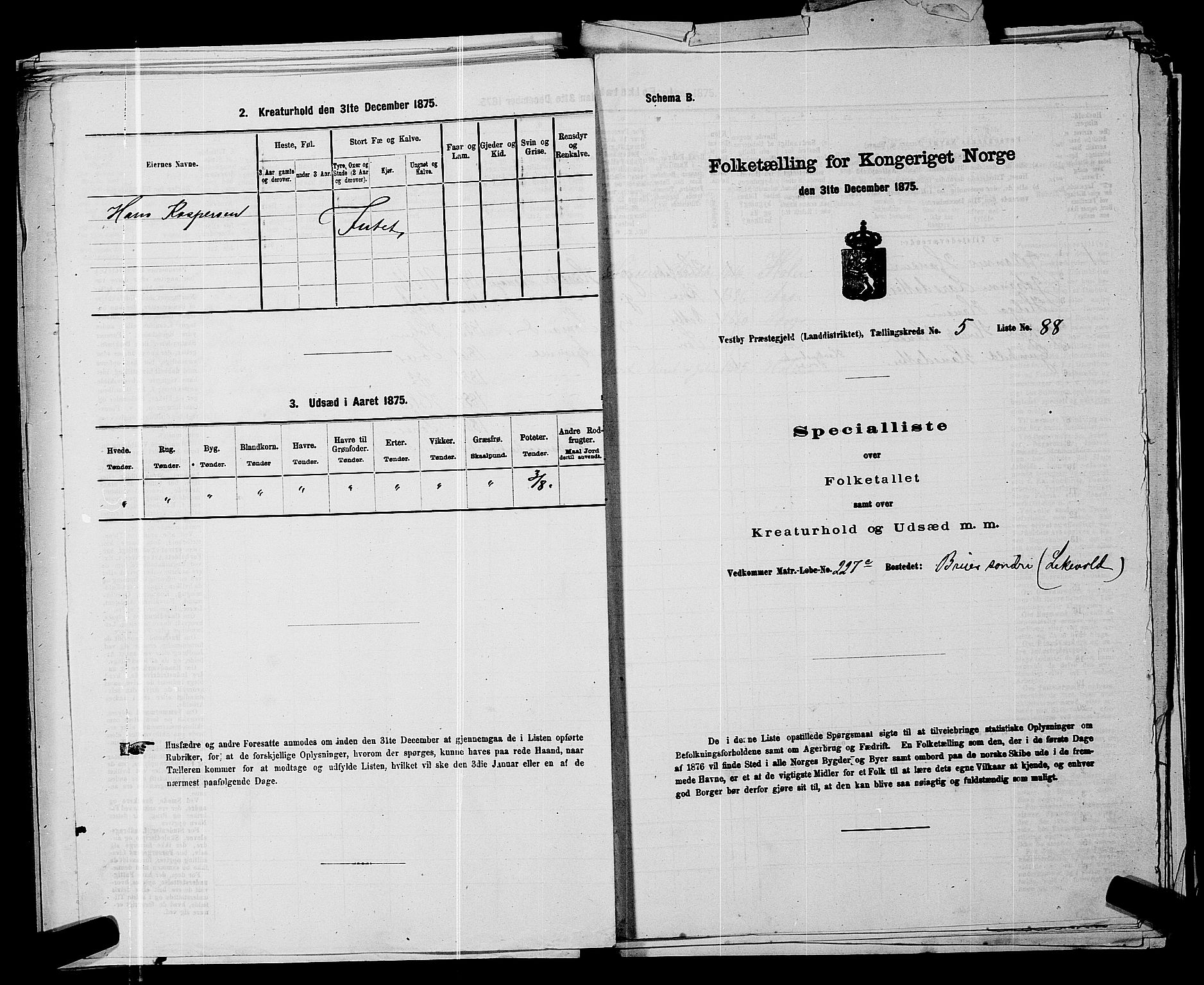 RA, 1875 census for 0211L Vestby/Vestby, Garder og Såner, 1875, p. 890