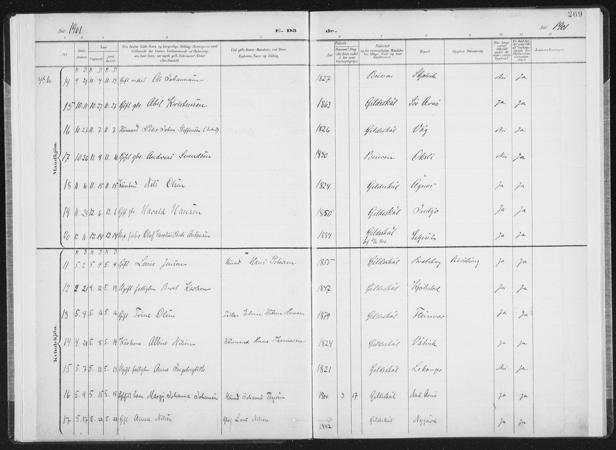 Ministerialprotokoller, klokkerbøker og fødselsregistre - Nordland, AV/SAT-A-1459/805/L0103: Parish register (official) no. 805A08II, 1900-1909, p. 269