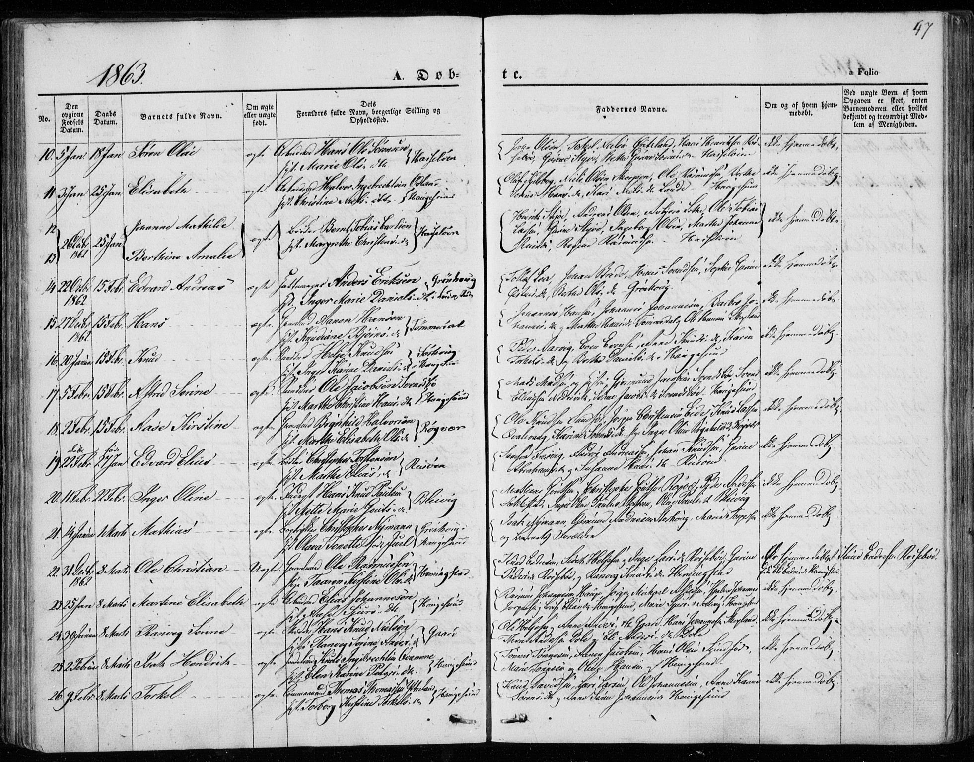 Torvastad sokneprestkontor, AV/SAST-A -101857/H/Ha/Haa/L0011: Parish register (official) no. A 11, 1857-1866, p. 47