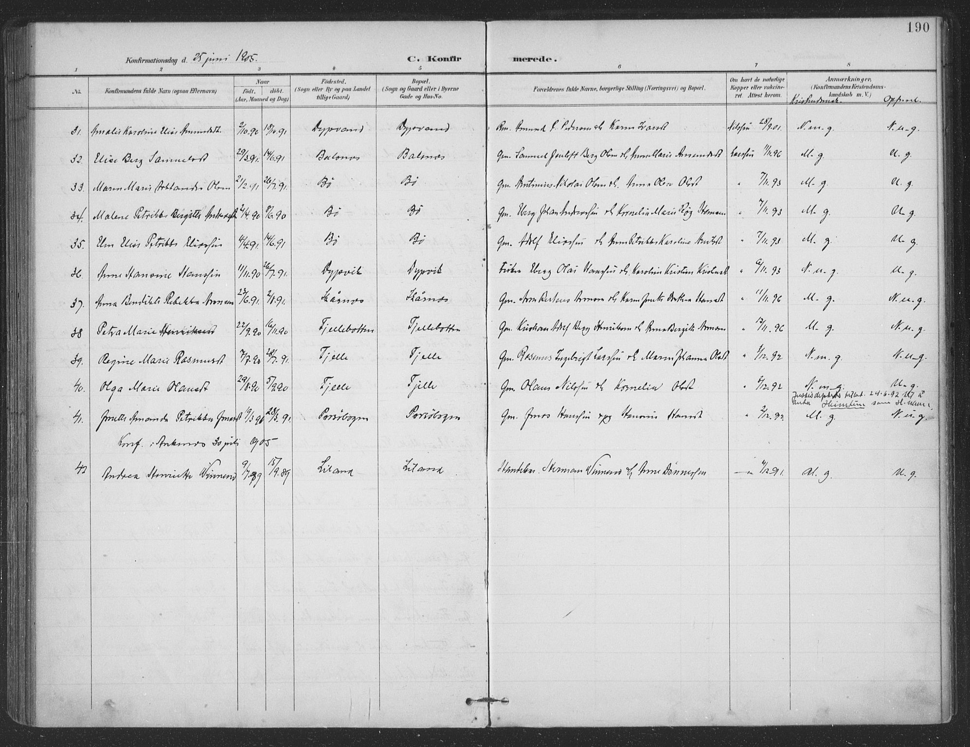 Ministerialprotokoller, klokkerbøker og fødselsregistre - Nordland, SAT/A-1459/863/L0899: Parish register (official) no. 863A11, 1897-1906, p. 190