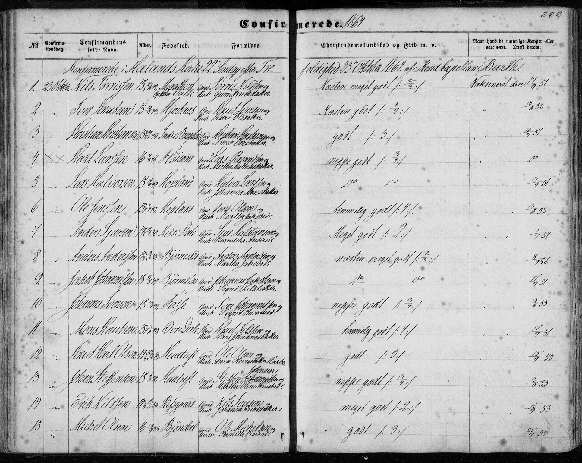 Hamre sokneprestembete, AV/SAB-A-75501/H/Ha/Haa/Haaa/L0014: Parish register (official) no. A 14, 1858-1872, p. 222