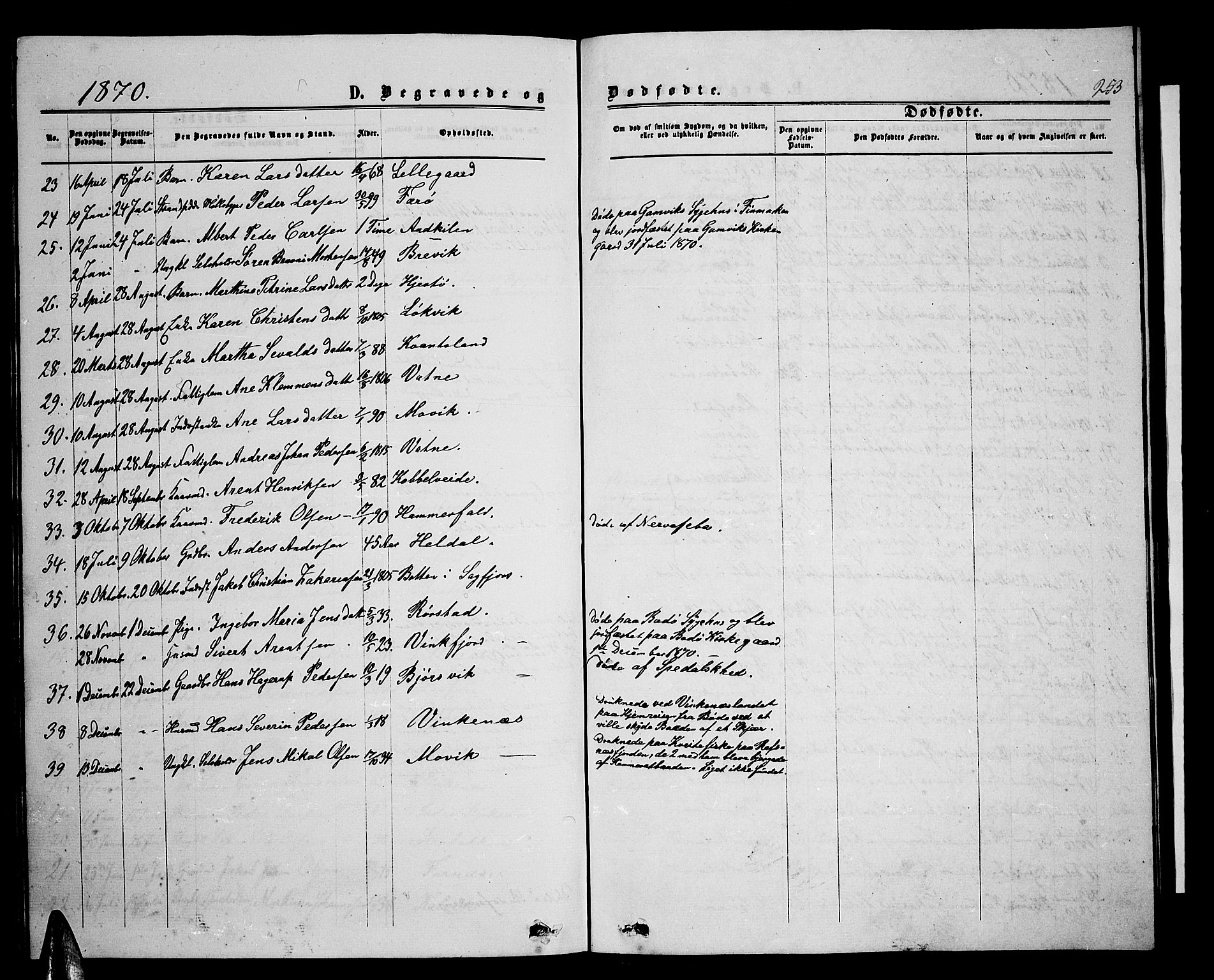 Ministerialprotokoller, klokkerbøker og fødselsregistre - Nordland, AV/SAT-A-1459/853/L0775: Parish register (copy) no. 853C03, 1859-1877, p. 253