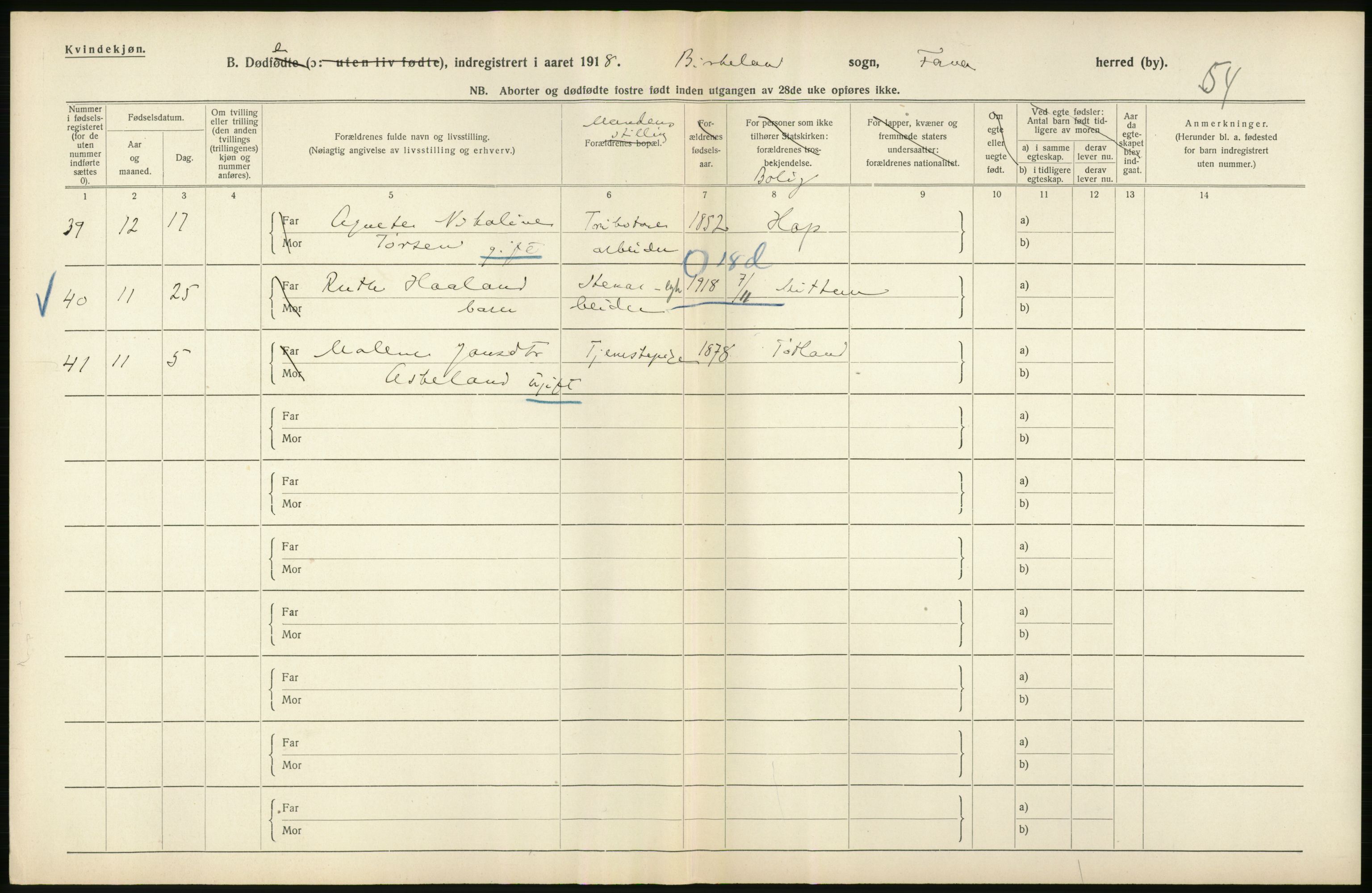 Statistisk sentralbyrå, Sosiodemografiske emner, Befolkning, AV/RA-S-2228/D/Df/Dfb/Dfbh/L0036: Hordaland fylke: Døde., 1918, p. 472