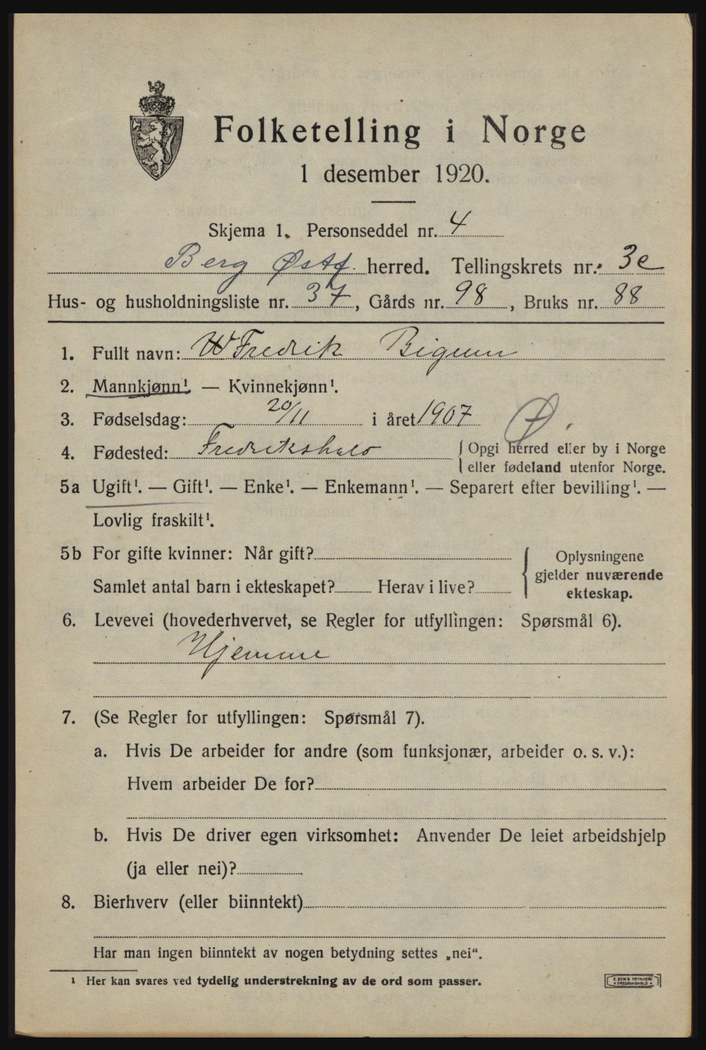 SAO, 1920 census for Berg, 1920, p. 7581