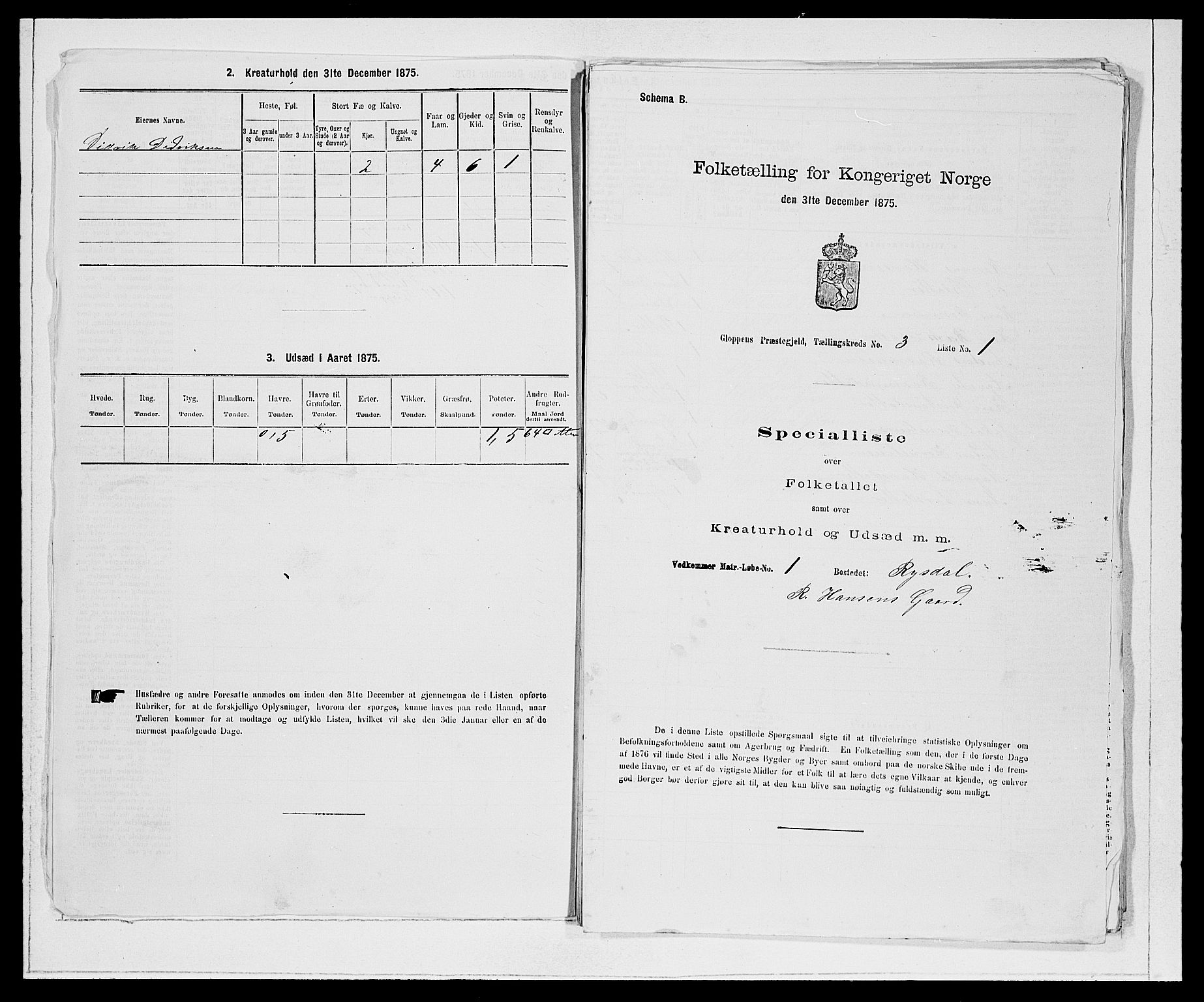 SAB, 1875 Census for 1445P Gloppen, 1875, p. 285