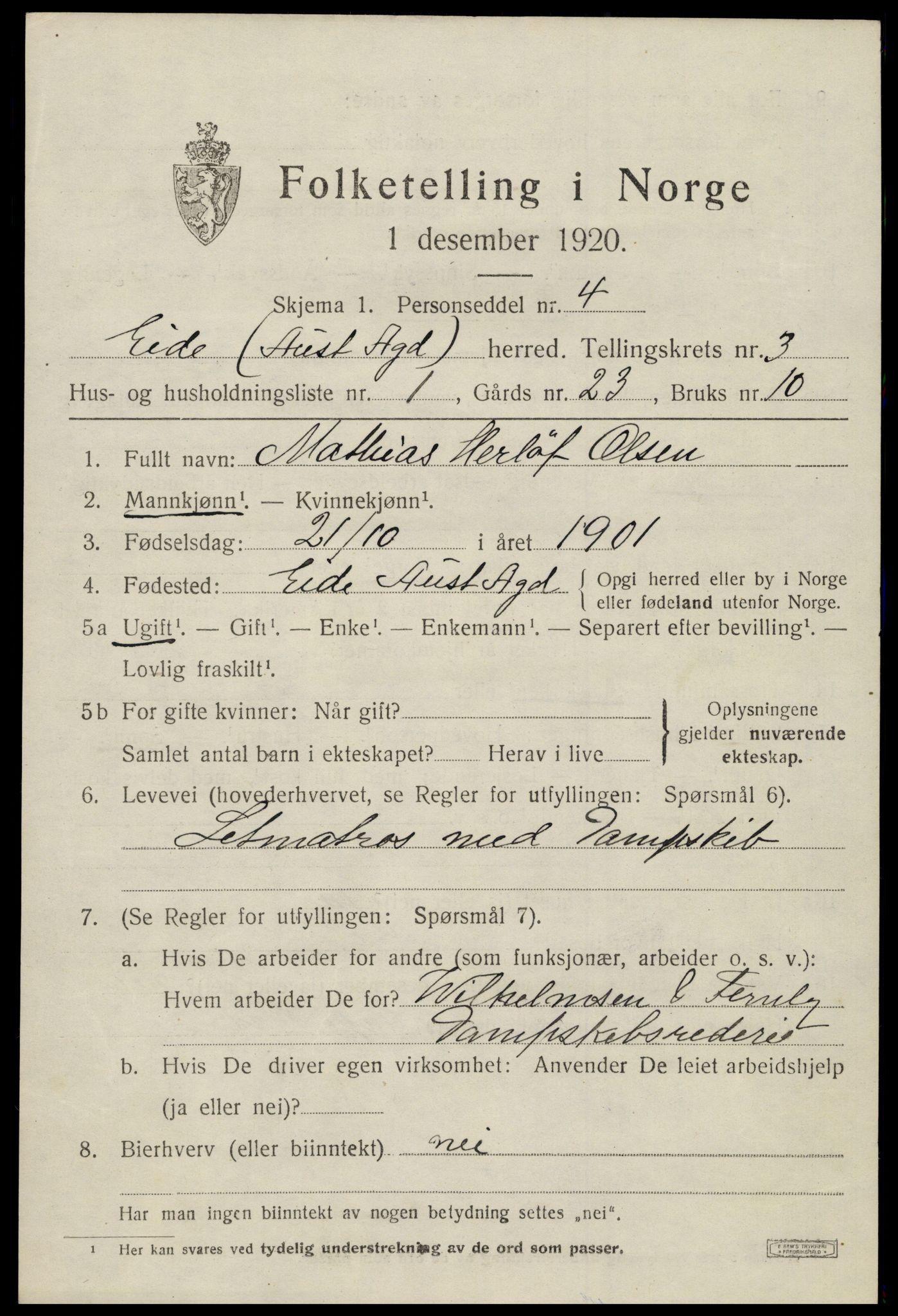 SAK, 1920 census for Eide, 1920, p. 962