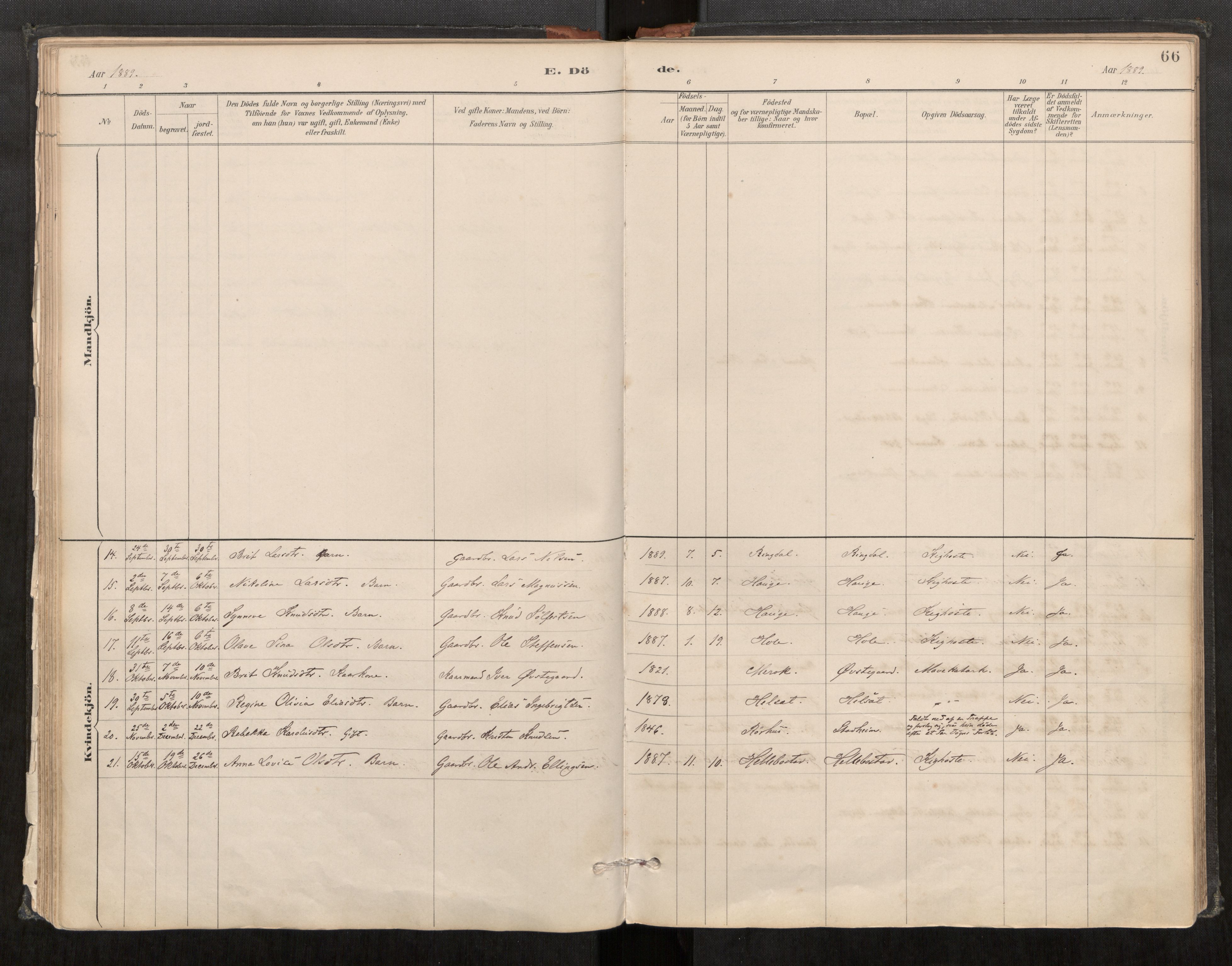 Sunnylven sokneprestkontor, AV/SAT-A-1007: Parish register (official) no. 517A09, 1887-1910, p. 66